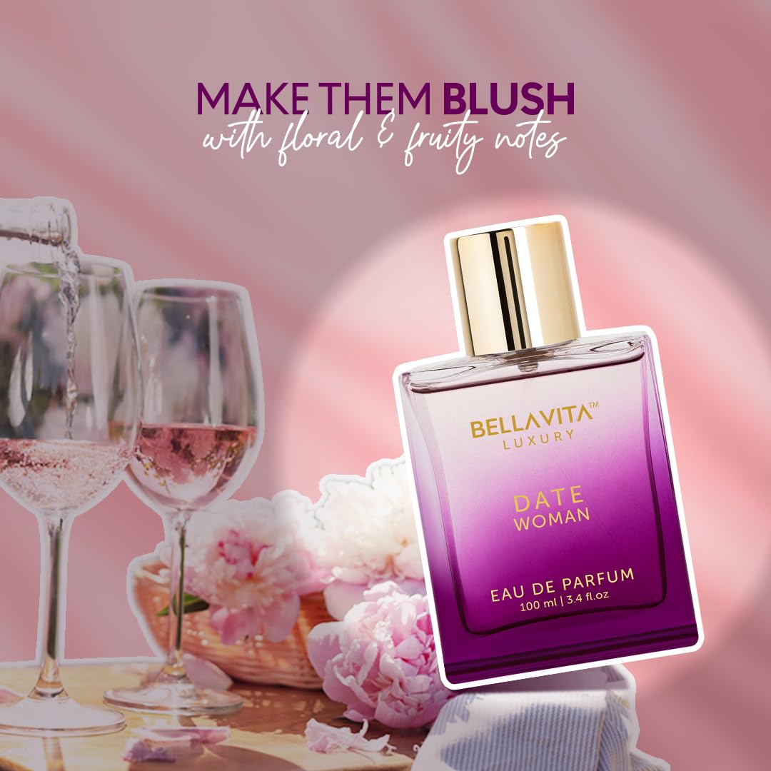 Bella Vita Luxury Date Perfume for Women | Eau De Parfum for Women | Pink Pepper, Red Fruit & Jasmine | Fruity and Floral Long-Lasting EDP Fragrance Scent | 100 ML (3.34 FL. OZ.) - Medaid International