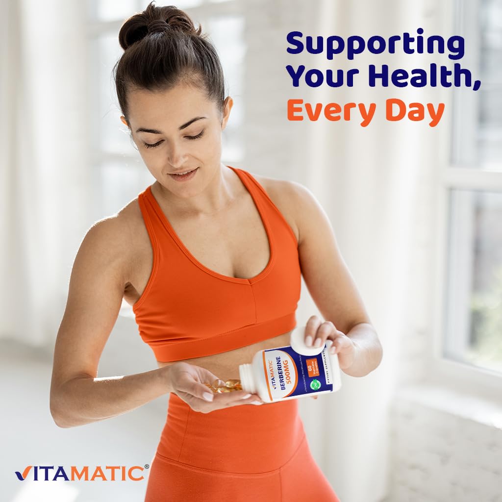Vitamatic Berberine Supplement 500mg - 60 Vegetable Capsules - Made in The USA - Gluten Free - Non-GMO (2 Bottles) - Medaid International
