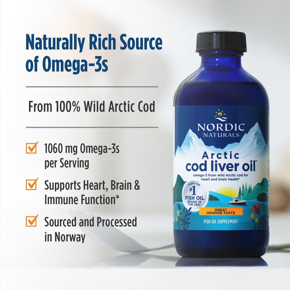 Nordic Naturals Arctic Cod Liver Oil, Orange - 16 oz - 1060 mg Total Omega-3s with EPA & DHA - Heart & Brain Health, Healthy Immunity, Overall Wellness - Non-GMO - 96 Servings - Medaid International