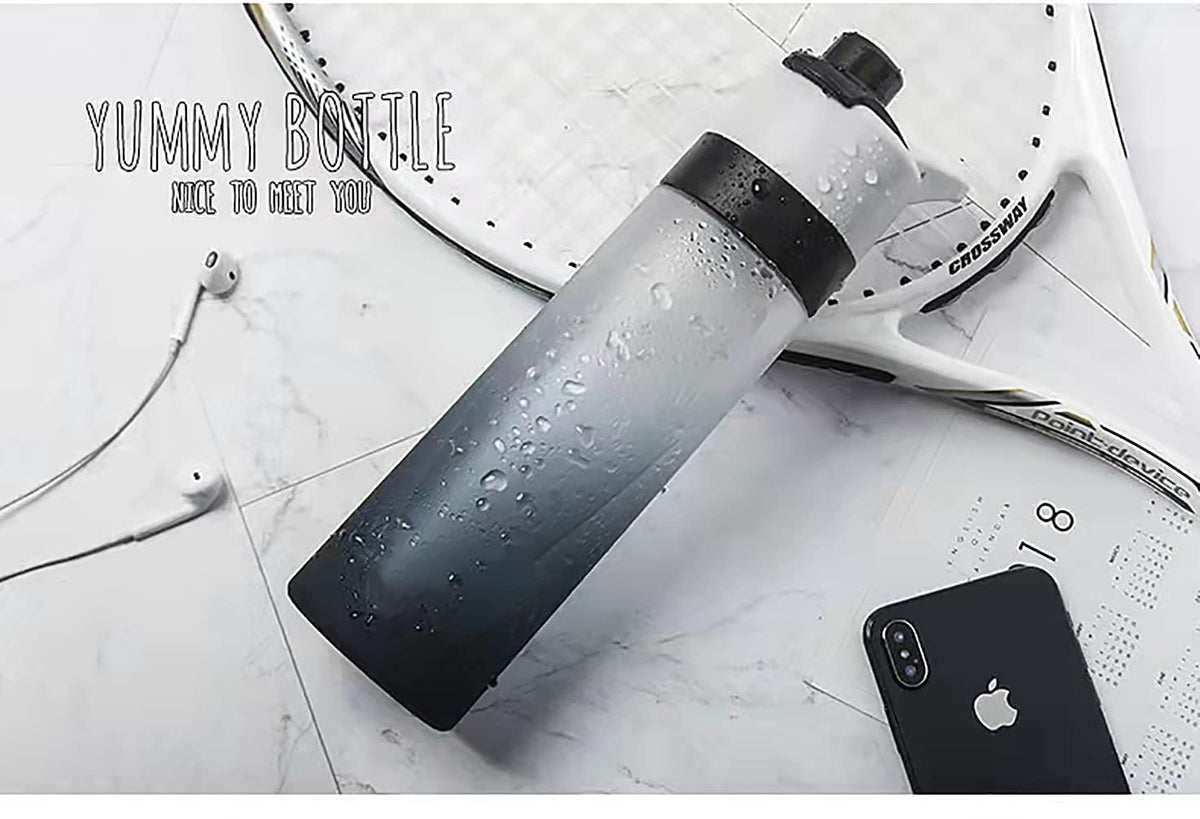 KASTWAVE Mist Spray Water Bottle, 650ml Sports Water Bottle Reusable Fitness Water Jug Multifunctional Spray Water Cup with Mist Hydration (Black)