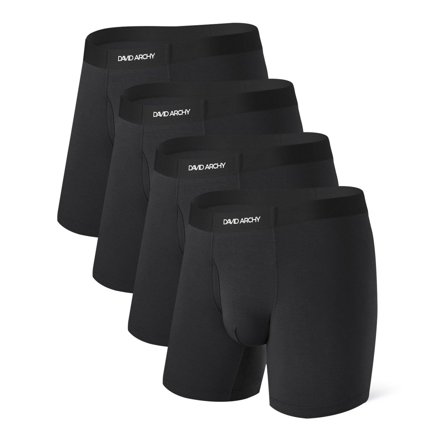 DAVID ARCHY Mens Underwear Boxer Briefs Bamboo Rayon Soft Breathable Moisture-Wicking Seamless Underwear for Men 4 Packs with Fly(L,Black) - Medaid International
