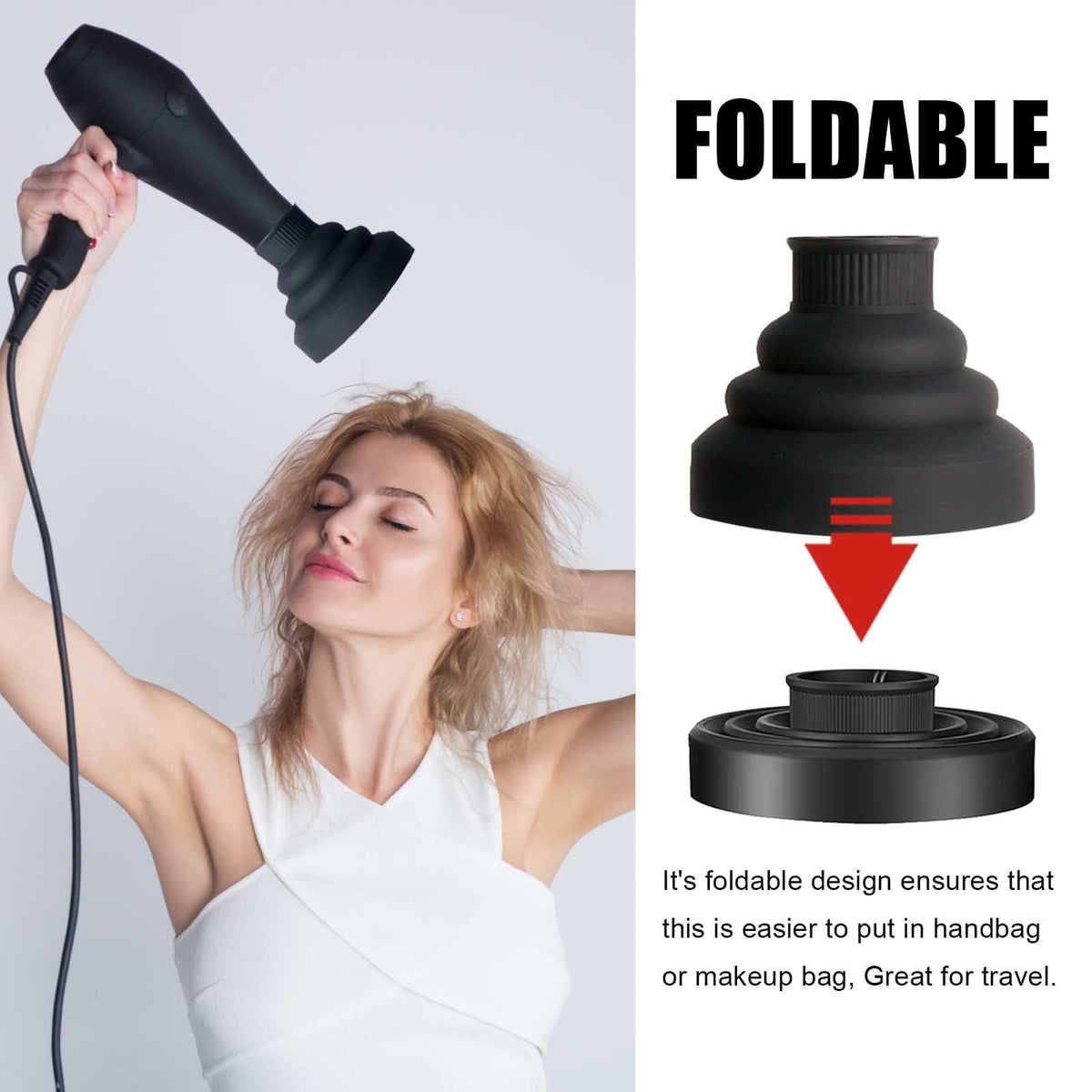 TERRIFI Universal Hair Diffuser Attachment for Hairdryers, Collapsible Professional Blow Dryer Diffuser, Adjustable Diffuser with Comb for Curly and Natural Wavy Hair, Fits Most Hair Dryers