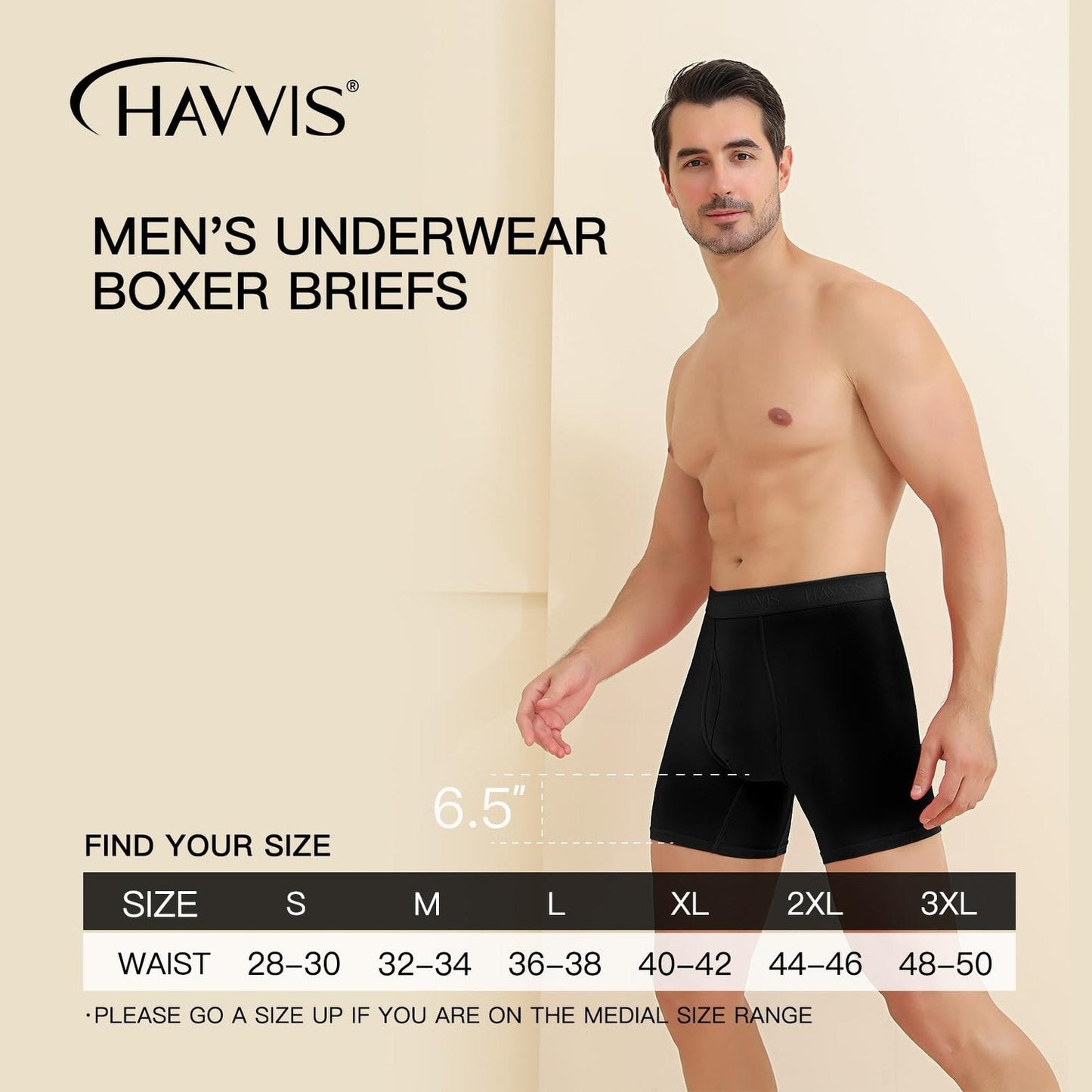 HAVVIS Men's Performance Underwear Boxer Briefs Soft Comfortable Bamboo Viscose Underwear for Men Multipack (L, Boxer Briefs : C05-6 Pack - Black) - Medaid International