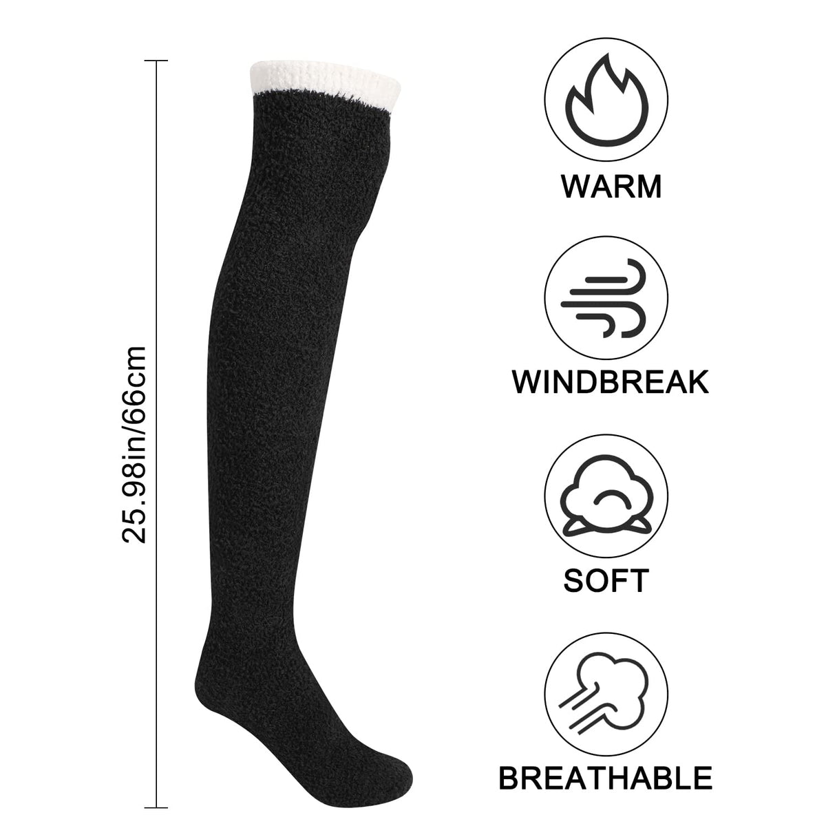 Coral Fleece Thigh High Socks, 2 Pairs, One Size