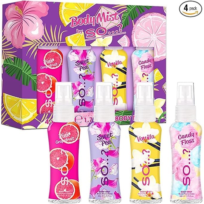 So…? Body Mist Set - Body Spray for Women - Cruelty Free, Vegan Perfumes for Women - 650 to 1000 Sprays - Travel Size Gift Set - 4 pcs - Medaid International