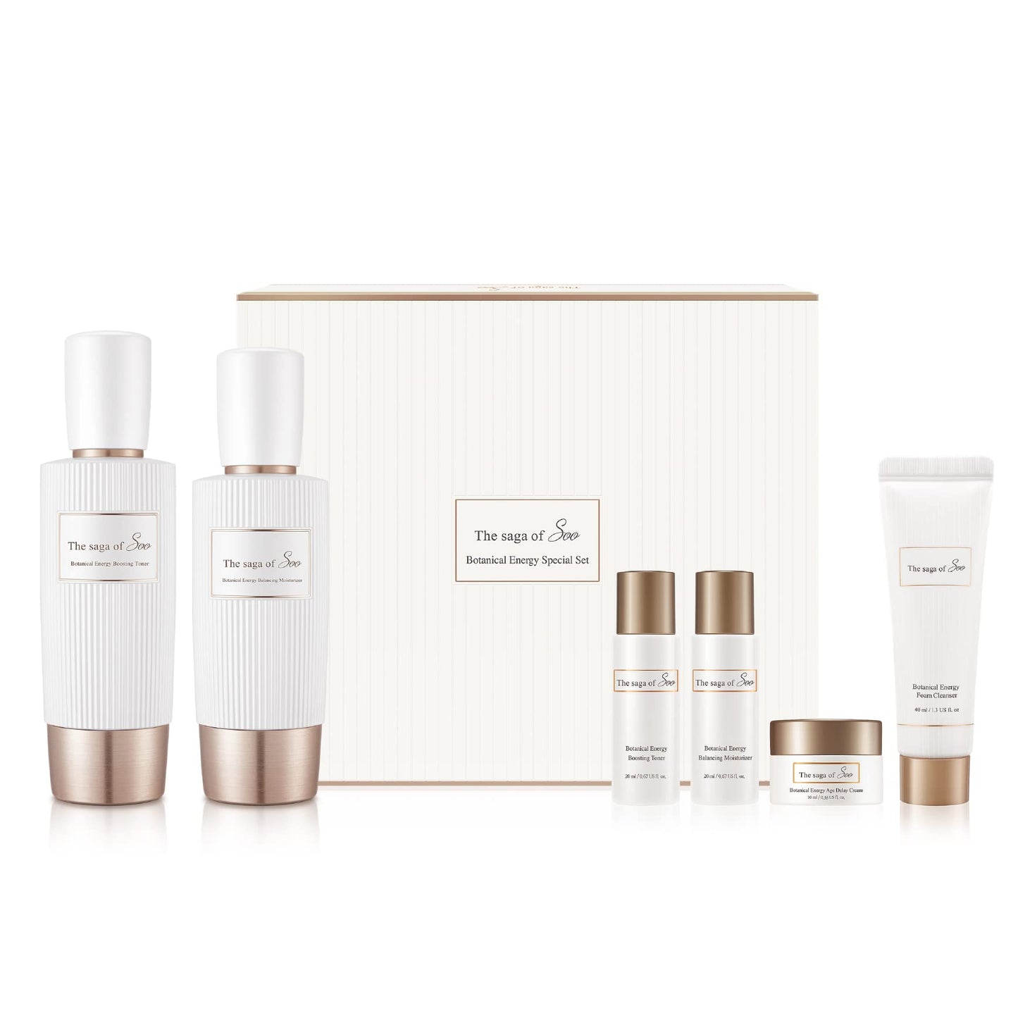 Sooryehan THE SAGA OF SOO BOTANICAL ENERGY (360 ml / 12.17 Fl Oz) - Korean Skincare Gift Set by LG BEAUTY. Botanical Energy Boosting Toner, Balancing Moisturizer, Cream, Foam Cleanser. - Medaid International