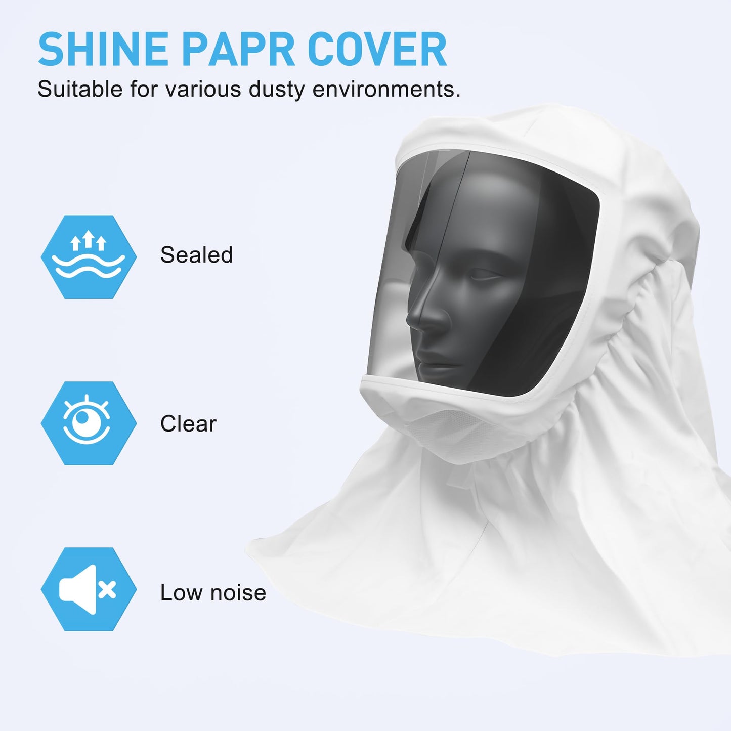 Full Face PAPR Hood with Integrated Head Suspension, Sealed Protective Respirator Hood for Powered Air Purifying System, Anti-Dust Lightweight Respirator Parts for Painting, Chemical, Industrial Use
