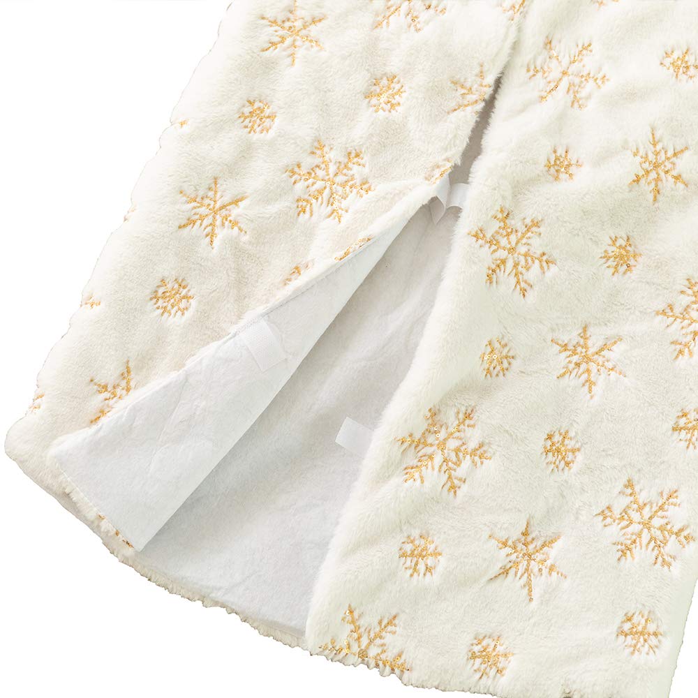 Amidaky Christmas Tree Skirt 36 inches White Faux Fur Gold Snowflake Sequin Embroidered Luxury Tree Skirt Xmas Decoration - Medaid International