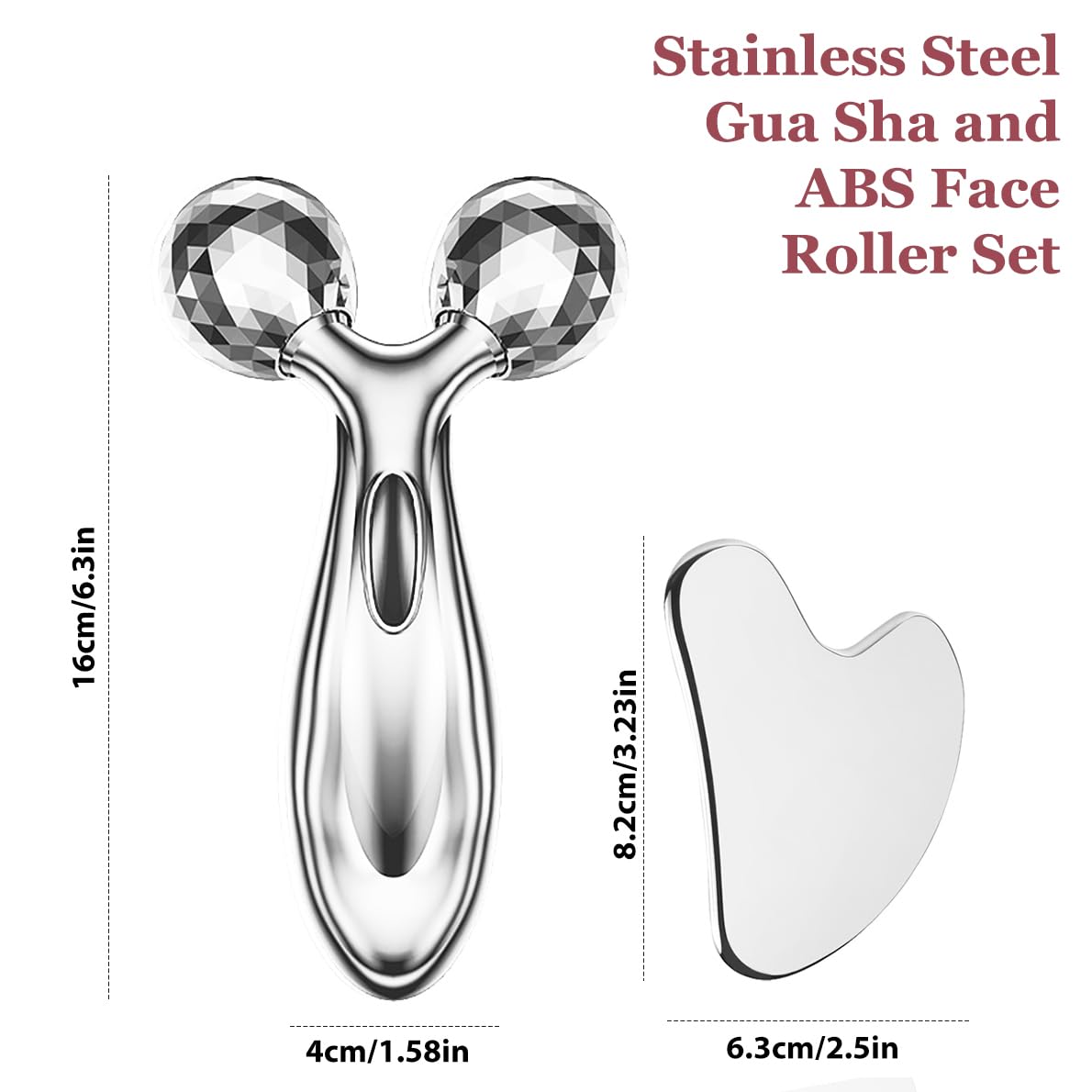 Lanfixilly Stainless Steel Gua Sha and Face Roller Set, Facial Tool for Face Sculpting, Metal Skin Care, Massager for Women - Medaid International