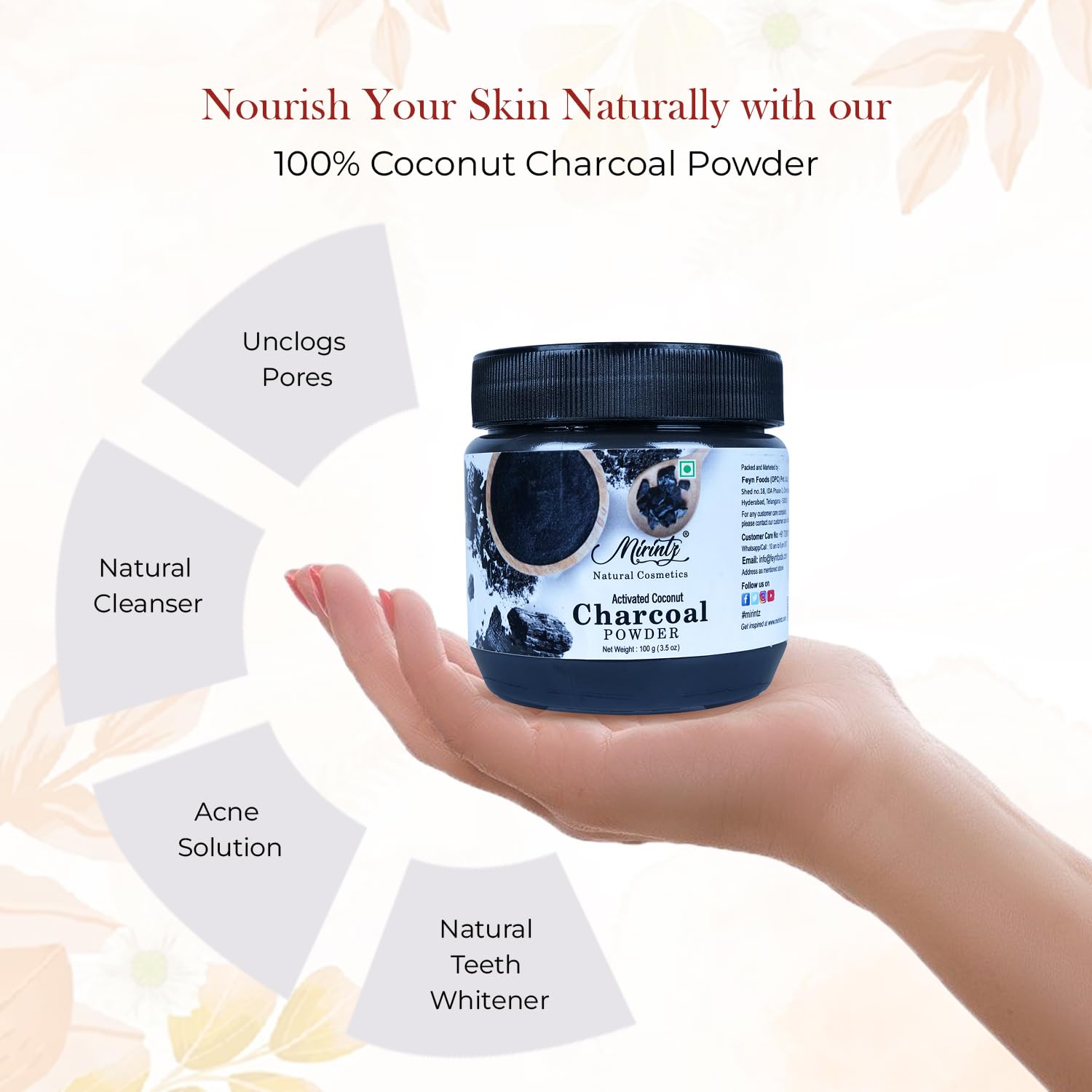 Mirintz 100% Natural Activated Charcoal Powder | (Size) Charcoal Powder for Beauty & Cosmetics | Used in Skin Care, Body Scrub, Facial Cleanser & Face Wash | Ayurvedic Support for Teeth & Soap Making - Medaid International