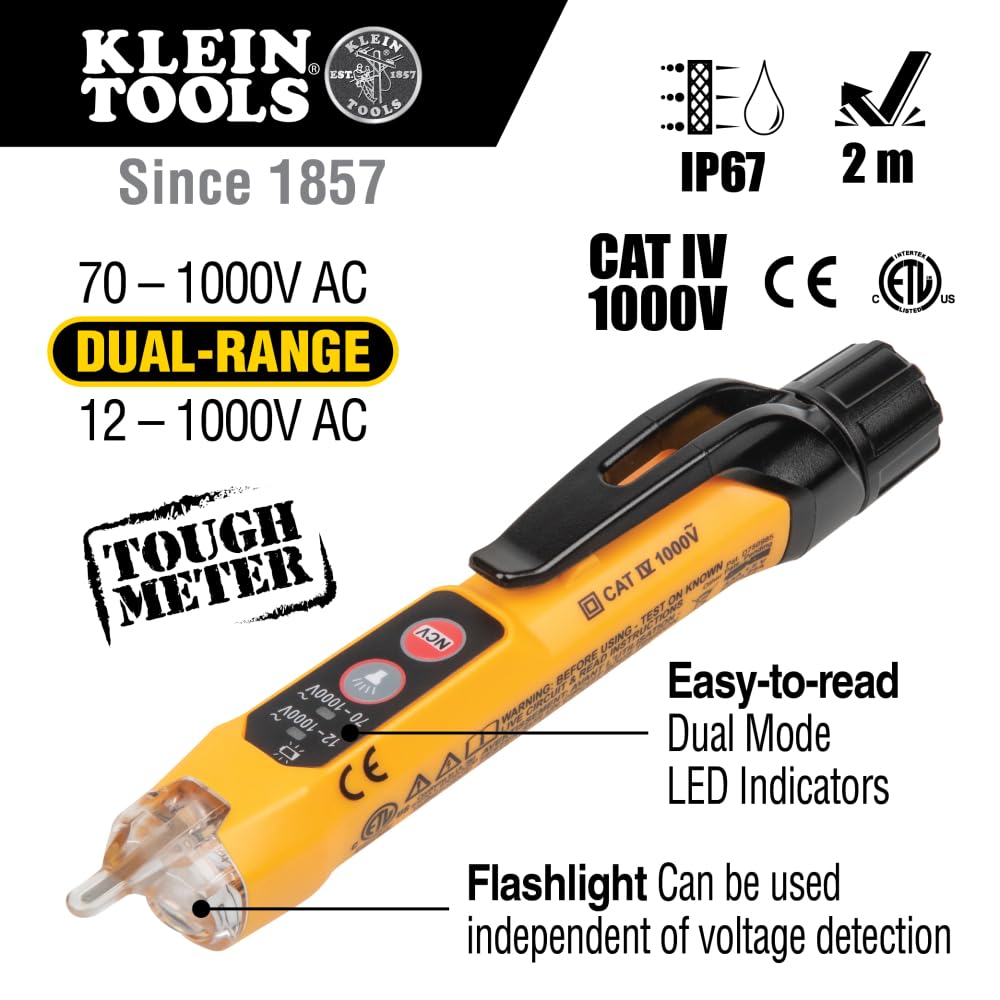 Klein Tools NCVT3PKIT Electrical Test Kit, Dual-Range Non-Contact Voltage Tester with Flashlight, AC/DC Voltage Tester - Medaid International