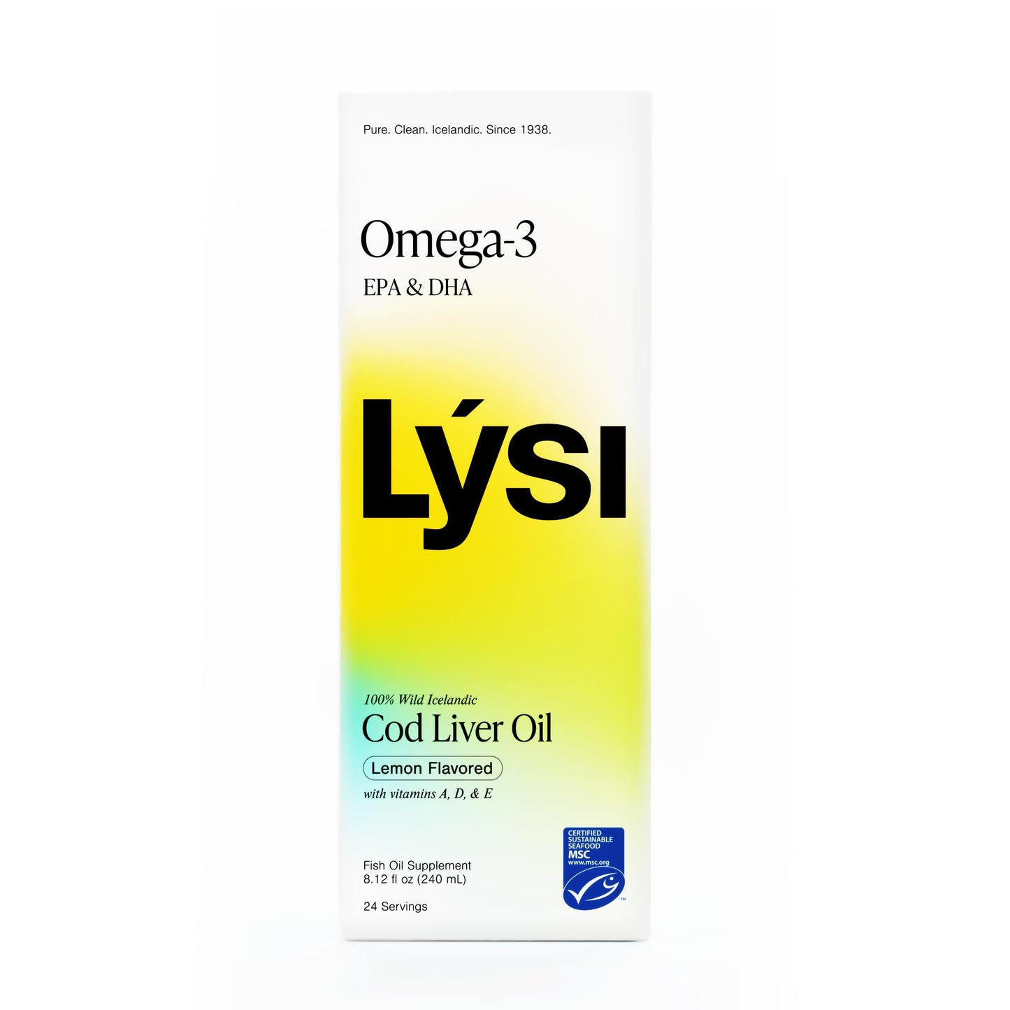 Lysi Cod Liver Oil, Omega-3 Supplement,1660mg EPA & DHA Per Serving, Plus Vitamins A,D,E, Sustainably Sourced 100% Wild Icelandic Cod, Natural Lemon, GMP Certified, 8.12 FL oz, 24 Servings - Medaid International