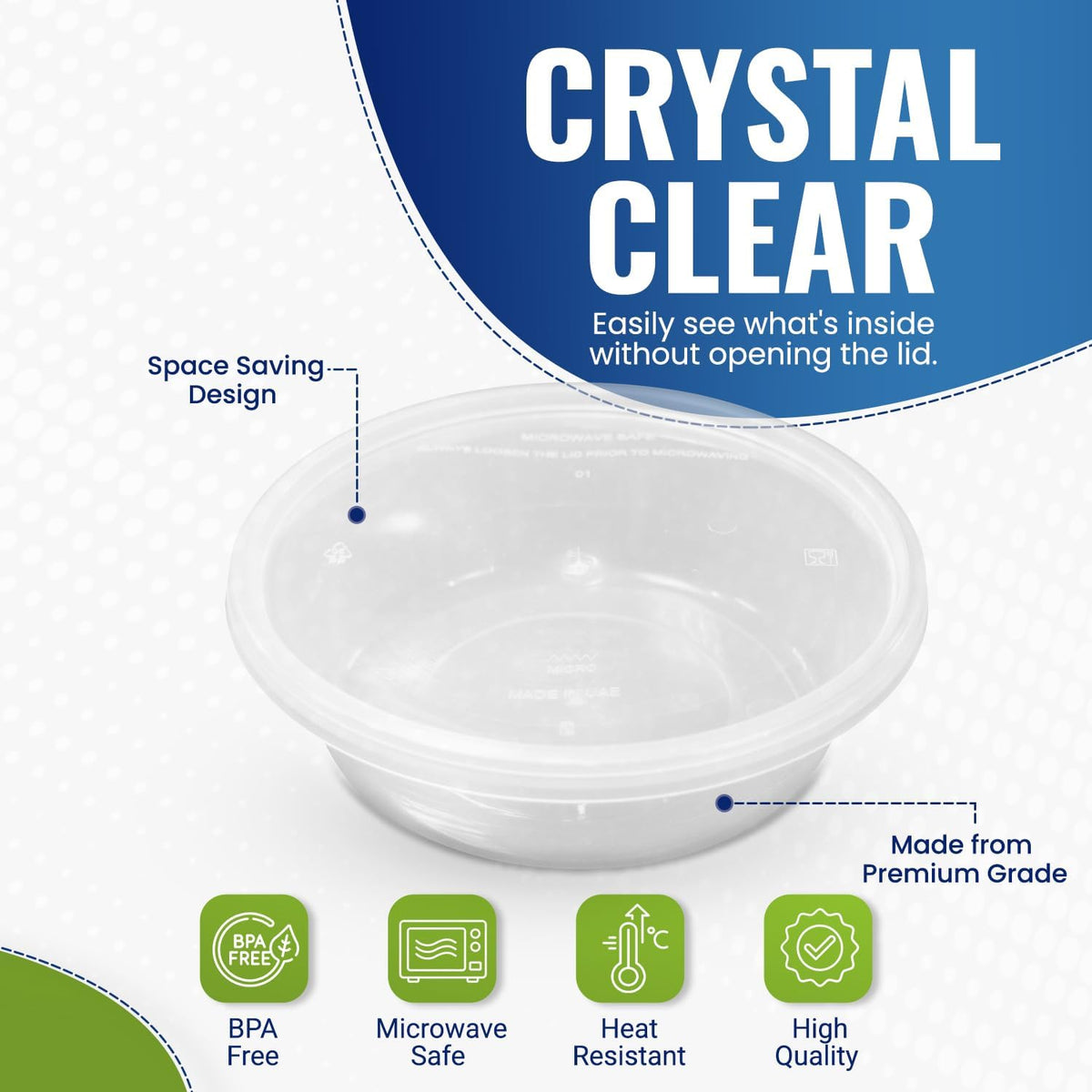 SNH Packing 50 Pack Clear Round 225cc Microwavable Food Plastic Containers with Lids Transparent Plastic Meal Prep and Food Storage Bowls Reusable Disposable Lunch Box