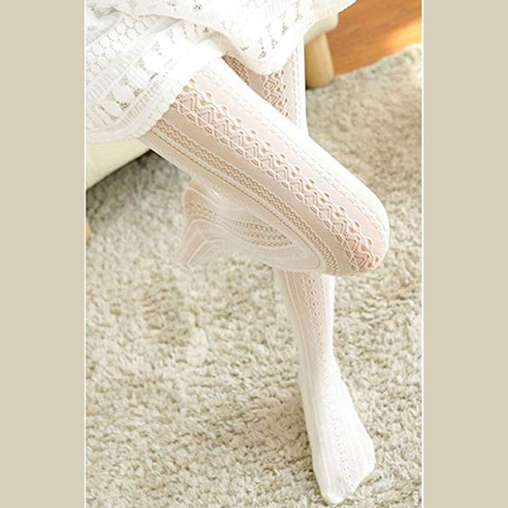 SurBepo Women Fishnet Hollow Out Knitted Patterned Thick Warm Stockings Tights Vertical Strips Pantyhose For Female(A-White,One Size) - Medaid International