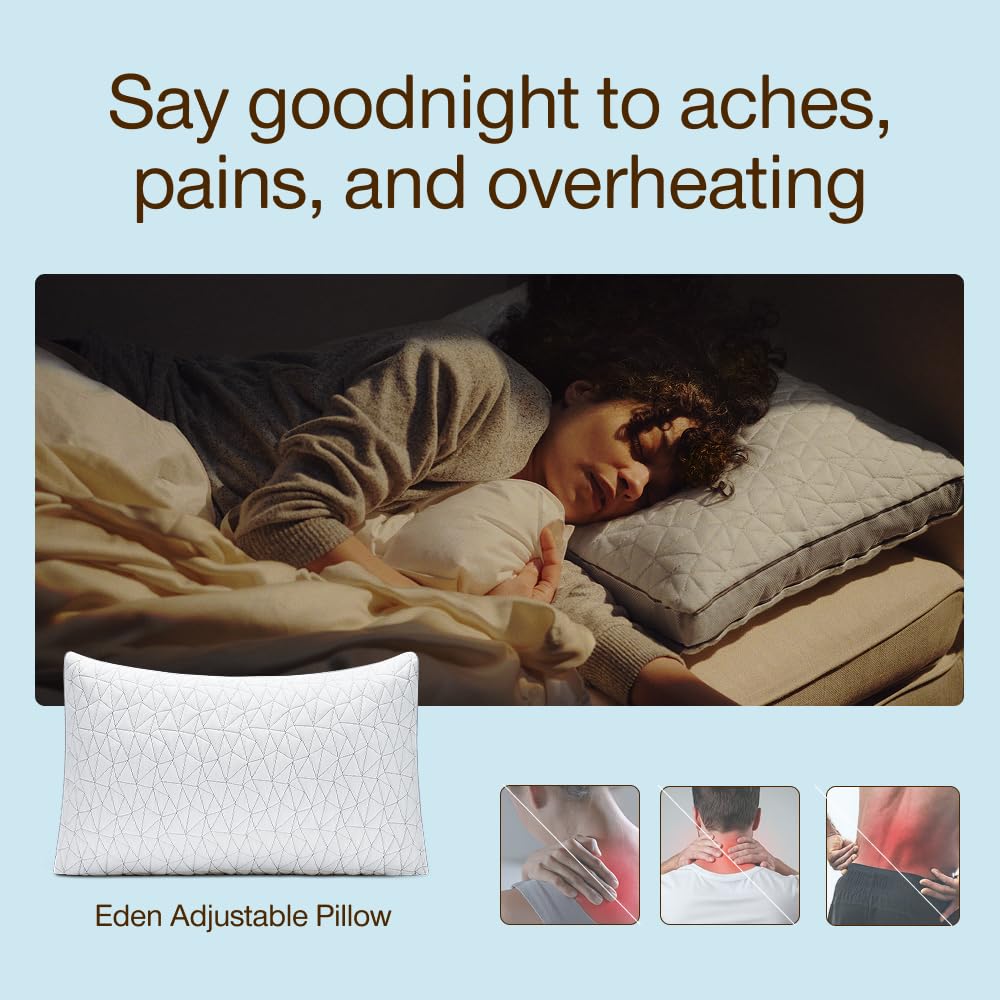 Coop Home Goods Eden Bed Pillow Queen Size for Sleeping on Back, Stomach and Side Sleeper- Medium Soft Memory Foam Cooling Gel - CertiPUR-US/GREENGUARD Gold - Medaid International