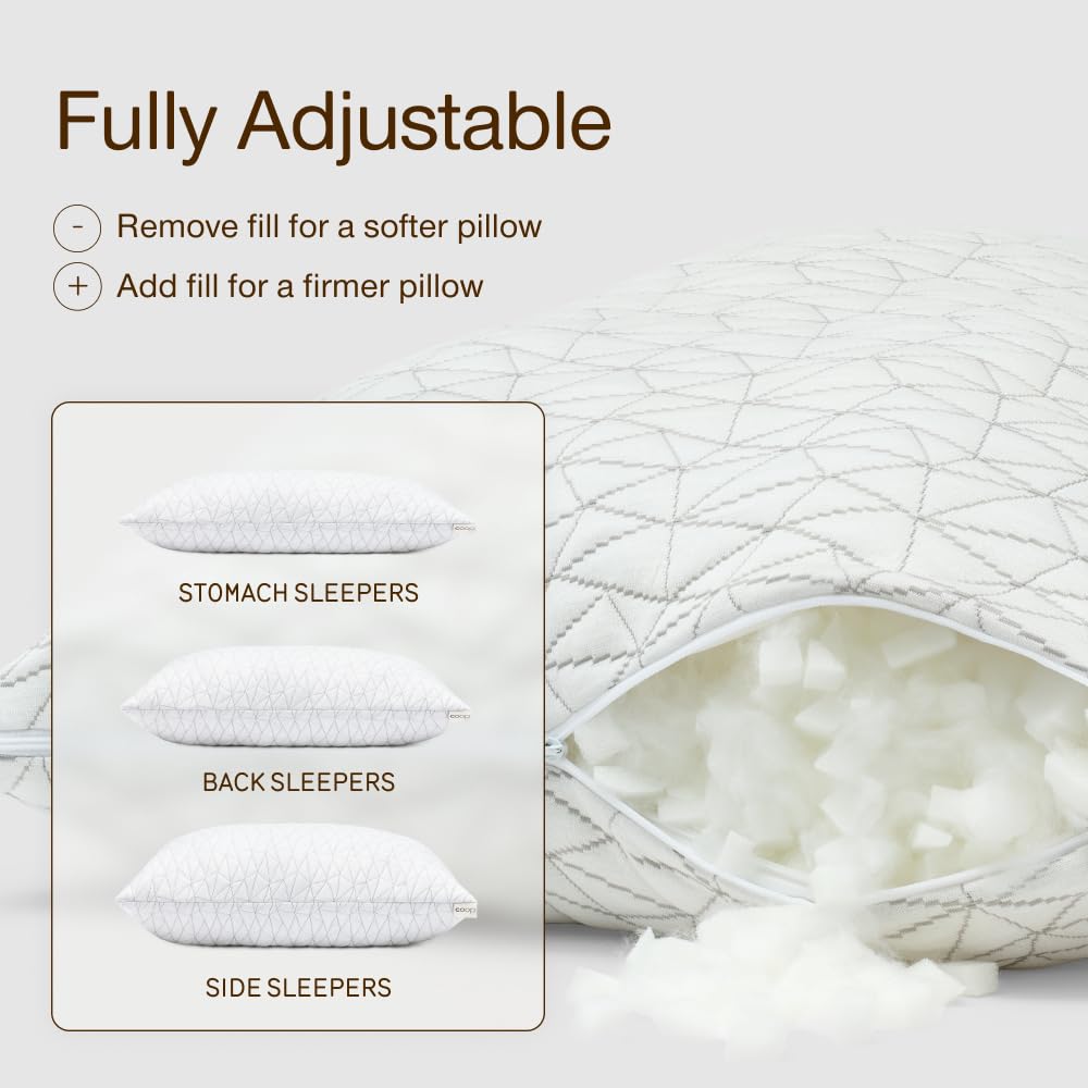 Coop Home Goods Original Adjustable Pillow, Queen Size Bed Pillows for Sleeping, Cross Cut Memory Foam Pillows - Medium Firm Back, Stomach and Side Sleeper Pillow, CertiPUR-US/GREENGUARD Gold - Medaid International