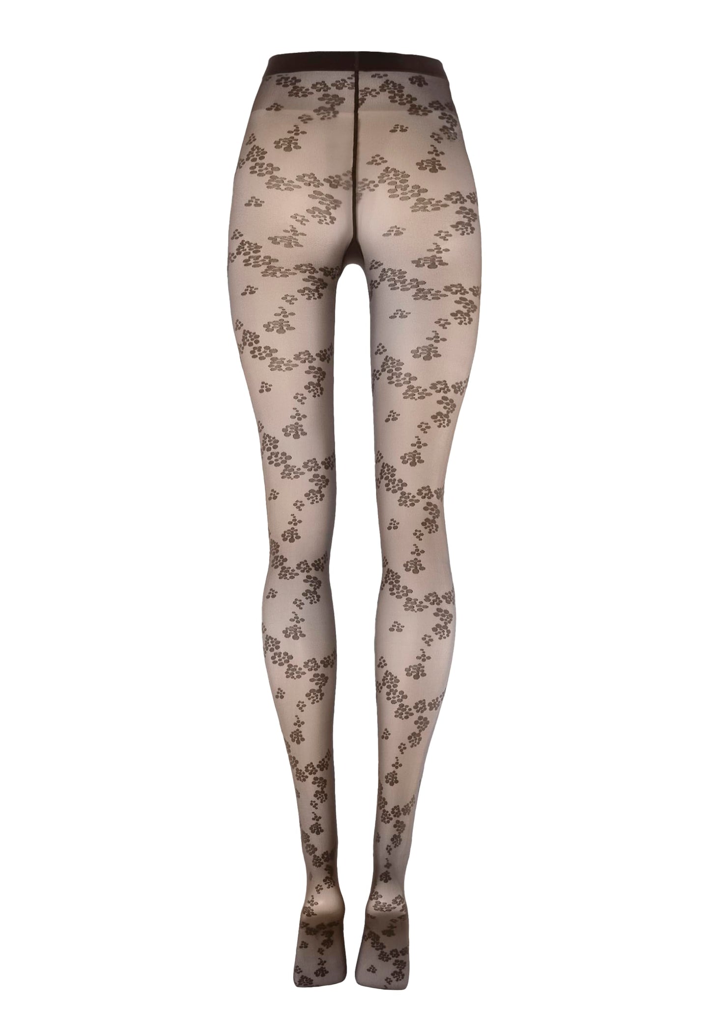 Wolford Floret Tights Pantyhose for Women Floral Sheer Opaque Patterned Hosiery Soft Waistband Sustainable Legwear dark wood Brown Small - Medaid International