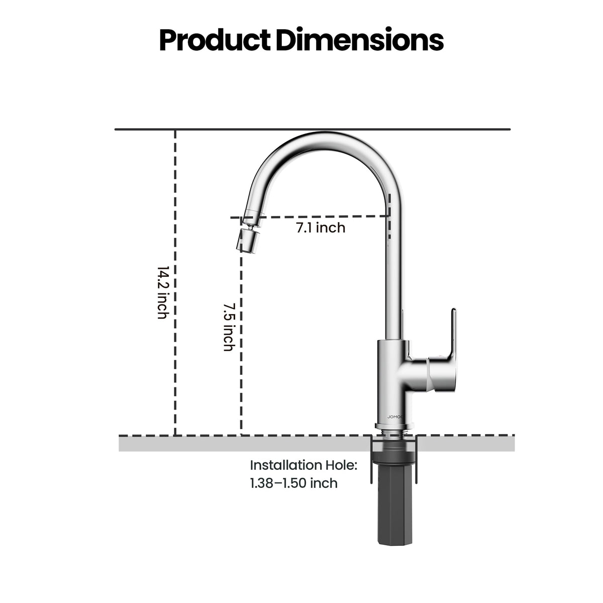 JOMOO Kitchen Faucet, 360° Swivel Dual-Spray Sink Tap, Lead-Free Honeycomb Anti-Splash Aerator, Hot & Cold Water, Corrosion-Resistant Chrome Finish, with 2 Stainless Steel Hoses