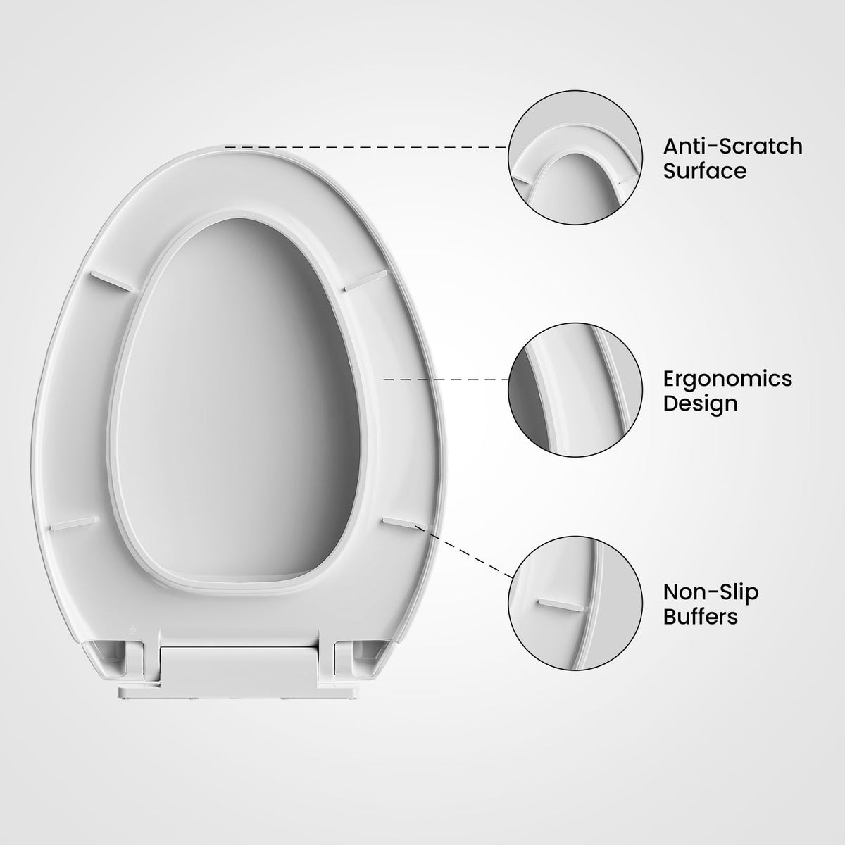 JOMOO Toilet Seat, Slow Close Removable PP Toilet Seat Cover, Quick-Release Hinges with Grip-Tight Bumpers, Easy Clean, Ergonomic Comfort Toilet Seat Lid (V Shape)