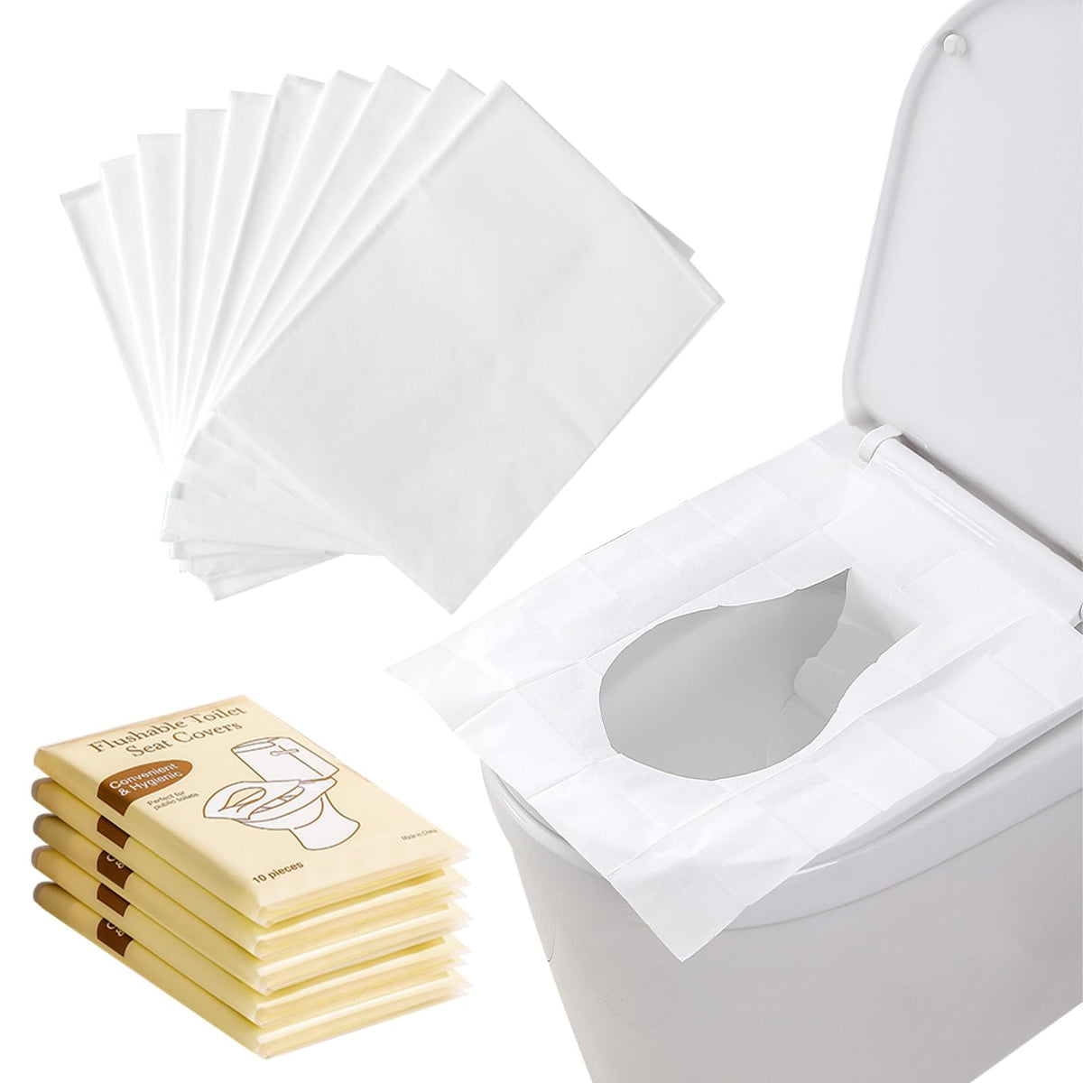 KASTWAVE 50PCS Toilet Seat Covers Flushable, Travel Essentials for Public Restrooms, Airplane, Camping Convenient Paper Covers, Toilets for Adults and Toddlers & Kids
