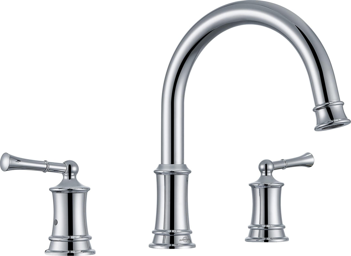 Bathtub Faucet, Deck Mount Antique Tub Faucet 2 Lever Handles, Widespread 3 Holes Brass Rough-in Tub Faucet, 360° Swivel Spout, High Flow Faucet for Bathroom, Chrome(B2307-CP)