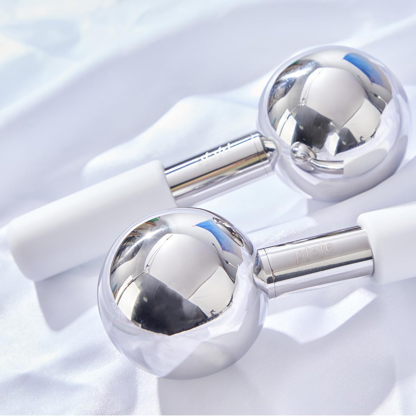 Pfefe 360 Rotating Ice Globes for Face & Eyes, Unbreakable Stainless Steel Cryo Sticks for Beauty Routines, Facials Cold Roller Colling Globes for Puffiness, Wrinkles, Dark Circles, Headaches - Medaid International