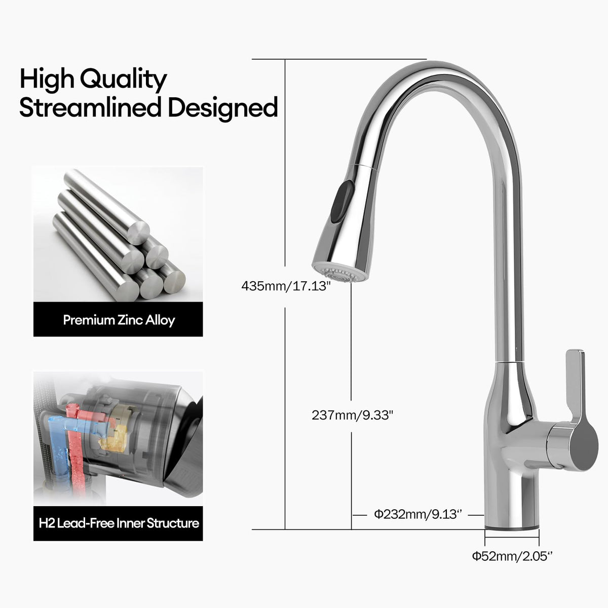 JOMOO Kitchen Faucet, Kitchen Tap with Pull Down Sprayer, 360° Swivel Kitchen Sink Faucet Mixter, High Arc Cold & Hot Water Kitchen Faucet, Chrome