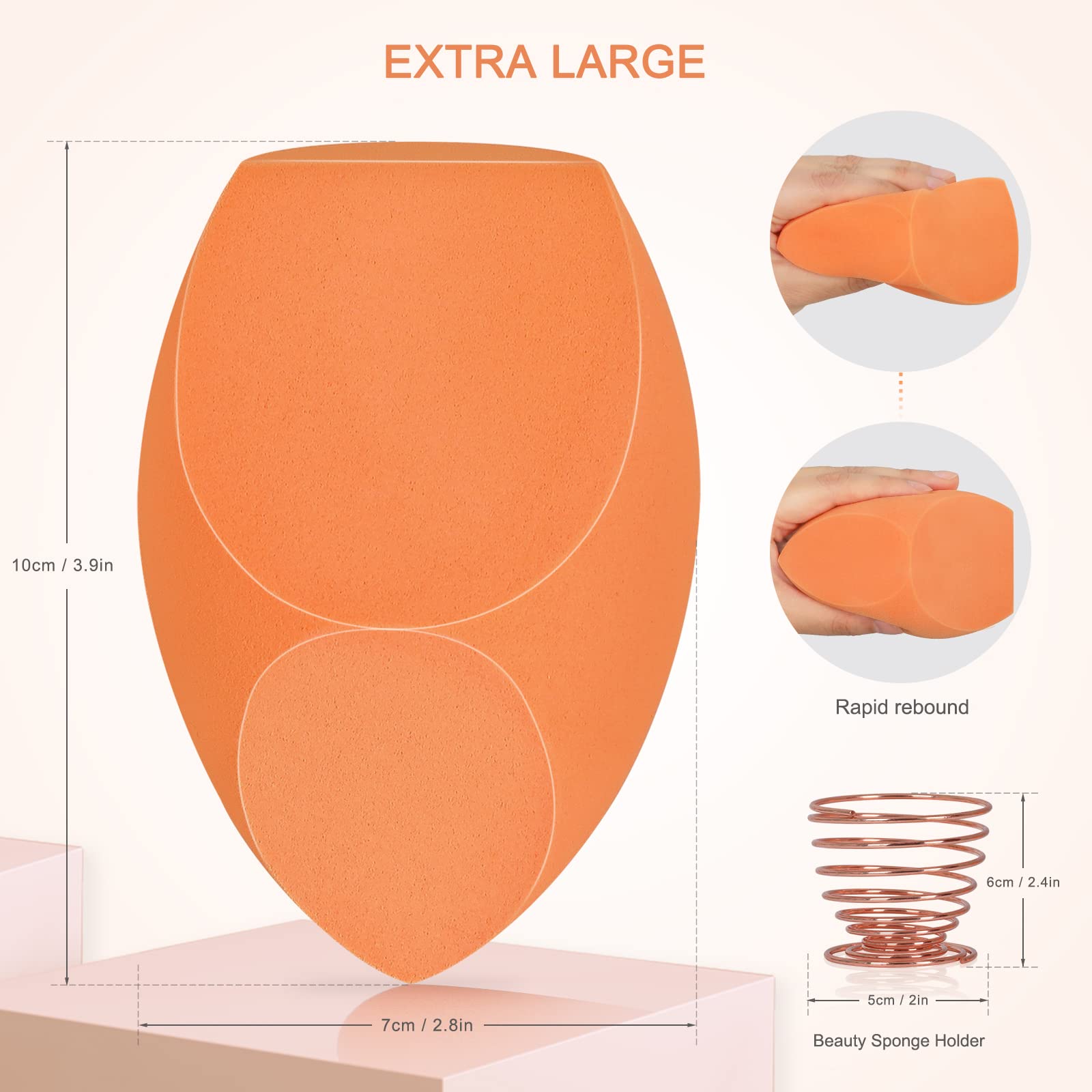 XL EXTRA LARGE Make Up Beauty Sponges Blender-Product contains: 1x Extra Large(10 cm) and 1 Sponge Holder-for Dry & Wet Use for Face Body , Blush Cream, Liquid Foundation Powder Application - Medaid International