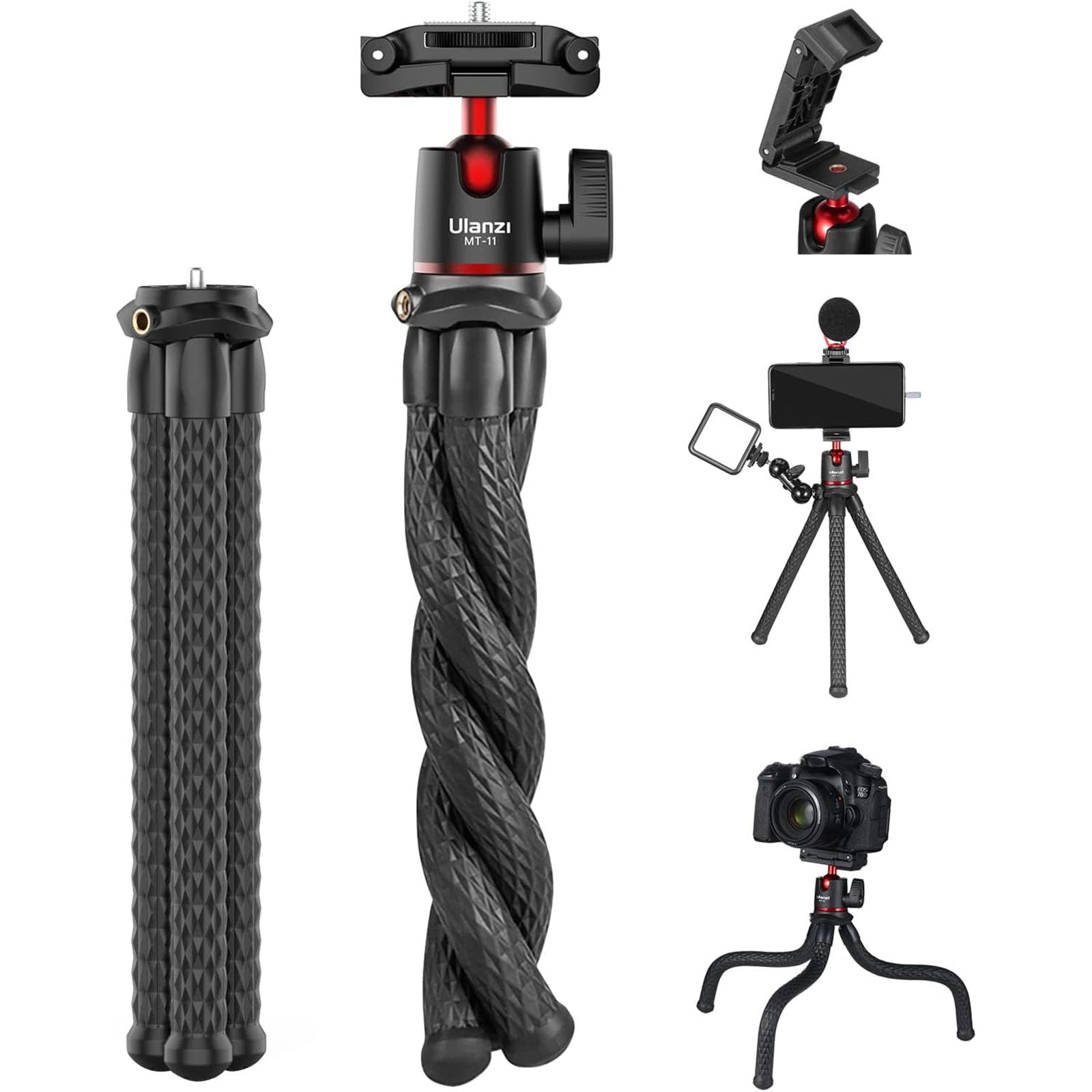 ULANZI Camera Tripod, Mini Flexible Stand w Hidden Phone Holder w Cold Shoe Mount, 1/4'' Screw f Magic Arm, Universal f iPhone 17 16 15 14 Pro Max XS Max X Samsung Canon Nikon Sony DJ Pocket 3 Cameras - Medaid International