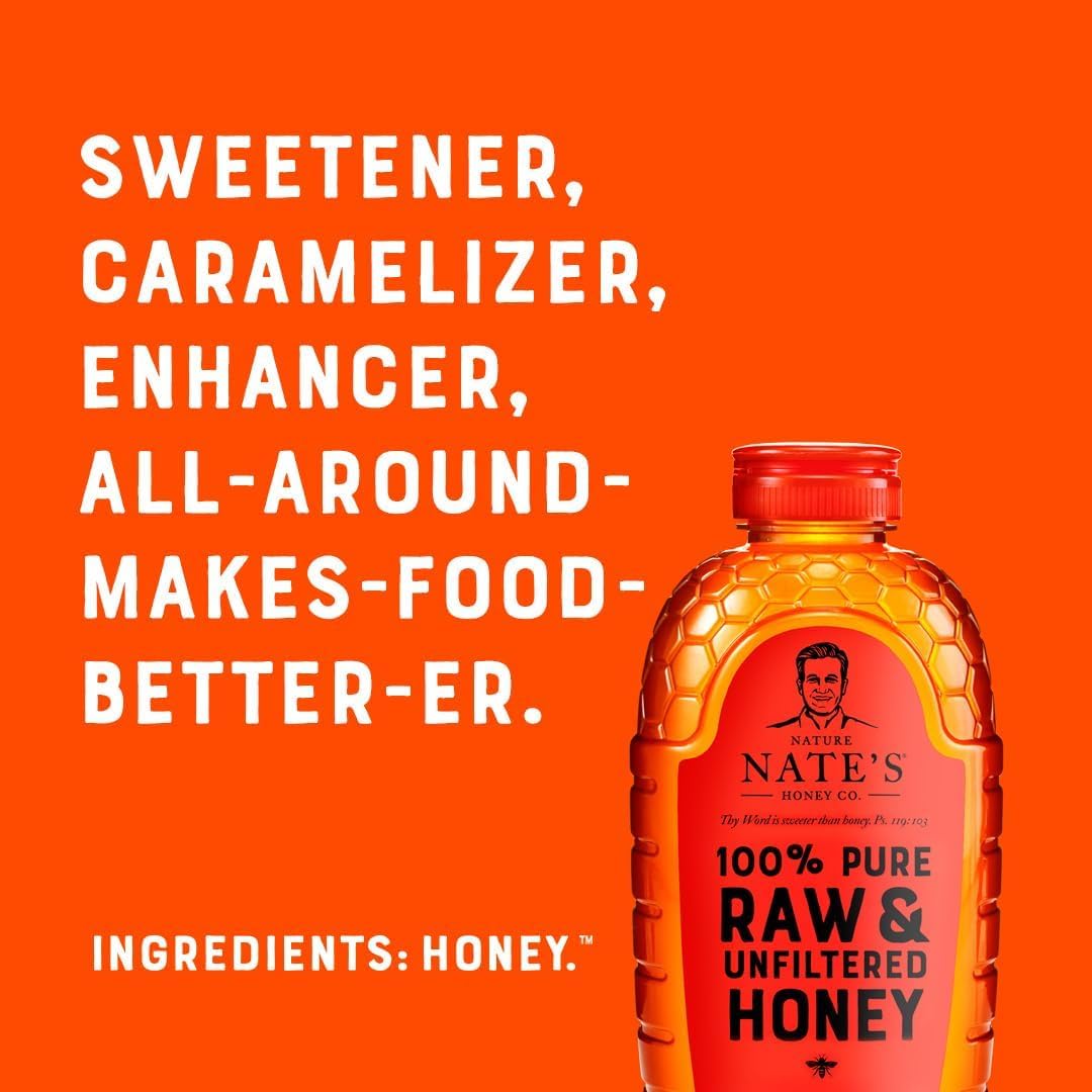 Nate's 100% Pure, Raw & Unfiltered Honey - Award-Winning Taste, 32oz. Squeeze Bottle - Medaid International