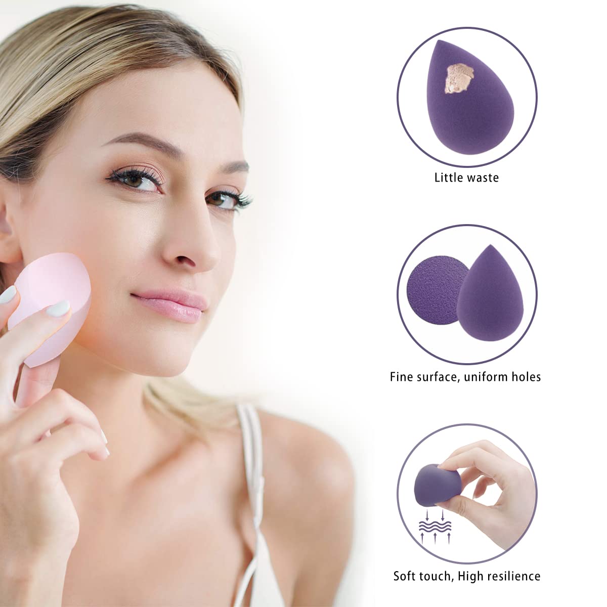 Makeup Sponges Set - Beauty sponges Blending Blenders with 1 Holder and Egg Case, Flawless for Cream, Powder and Liquid (Purple, 4Pcs+1Holder+ case) - Medaid International