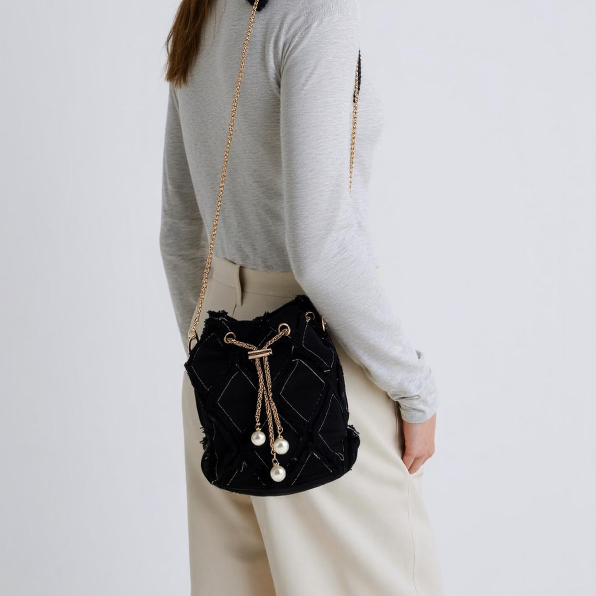 Denim Bucket Bag for Women, Drawstring Crossbody Purse, Jean Hobo Shoulder Bag, Versatile Handbag for Commuting, Shopping and Dating Occasions