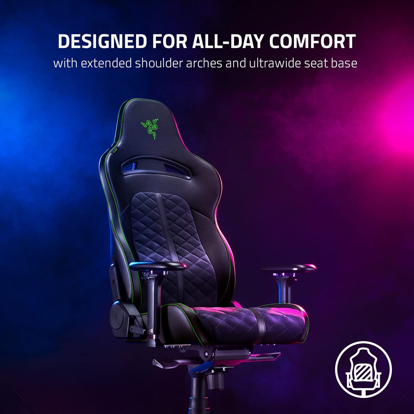 Razer Enki Gaming Chair: All-Day Comfort - Built-in Lumbar Arch - Optimized Cushion Density - Dual-Textured, Eco-Friendly Synthetic Leather - Reactive Seat Tilt & 152-Degree Recline - Black/Green - Medaid International