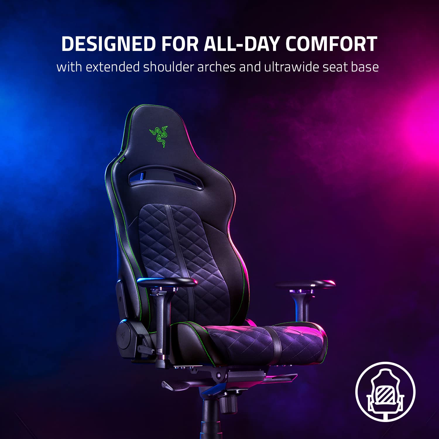 Razer Enki Gaming Chair: All-Day Comfort - Built-in Lumbar Arch - Optimized Cushion Density - Dual-Textured, Eco-Friendly Synthetic Leather - Reactive Seat Tilt & 152-Degree Recline - Black/Green - Medaid International
