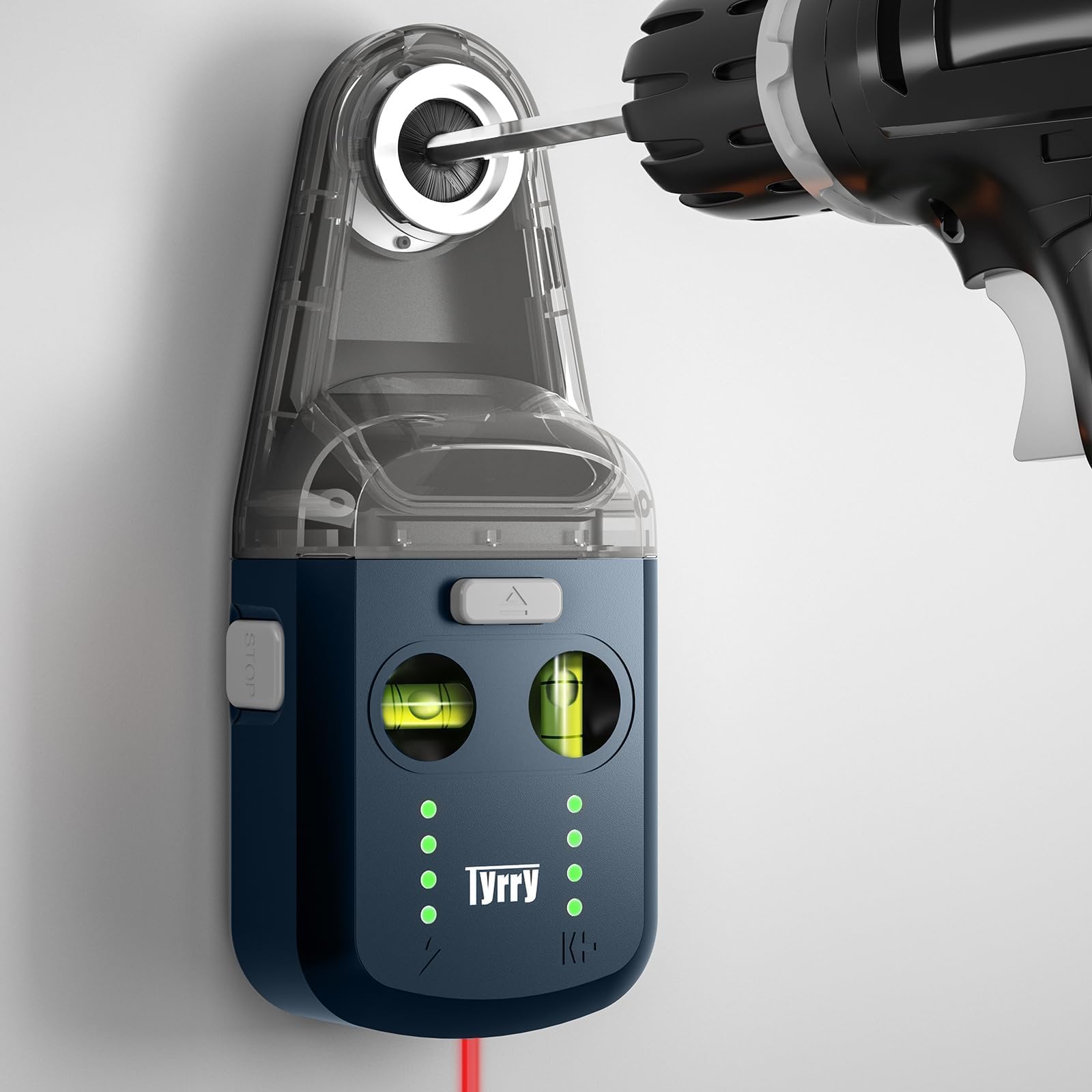 Tyrry 4-in-1 Laser Level Tool with Line Laser, Drill Dust Collector, Wall Bracket, Electronic Vacuum Suction Cup, 1800 mAh Battery, Leveler Tool Perfect for Picture Hanging, Painting, Home Renovations - Medaid International