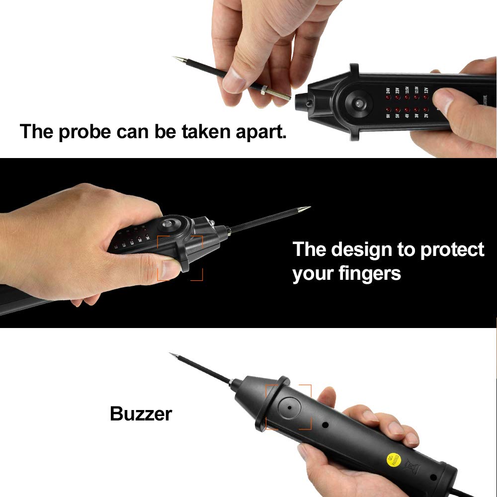 ALLOSUN Automotive Electrical Circuit Tester DC 2-24V EM287 Auto Electrical System Diagnosis Test Device, Black - Medaid International