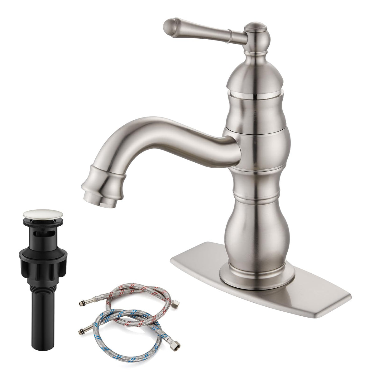 gotonovo Bathroom Vessel Sink Faucet Polish Chrome Single Handle Lavatory Vanity Mixer Bar Tap 360° Swivel with Pop Up Drain Tall Spout Single Hole Deck Mount