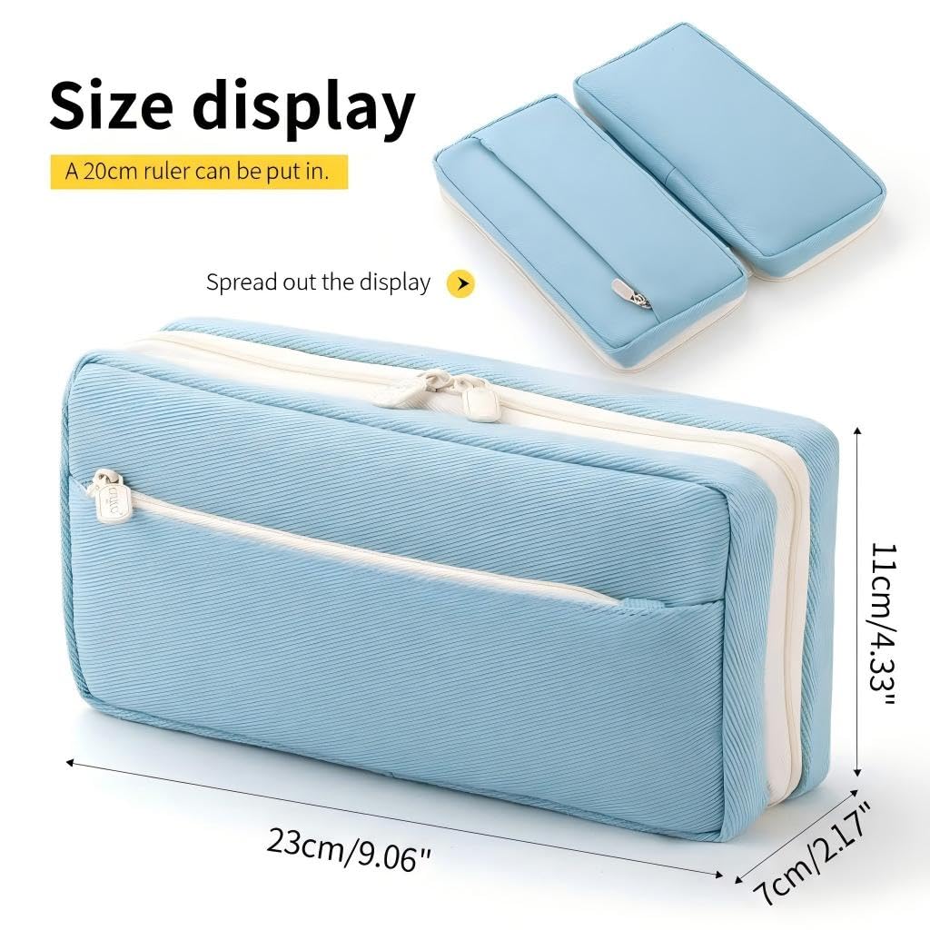KASTWAVE Large Capacity Pencil Case, Big Capacity Pencil Pouch, Pen Marker Holder Double Zipper Storage Bag, Big Pencil Organizer for College School Office Teen Girl Boy Women Men Adult (Blue)