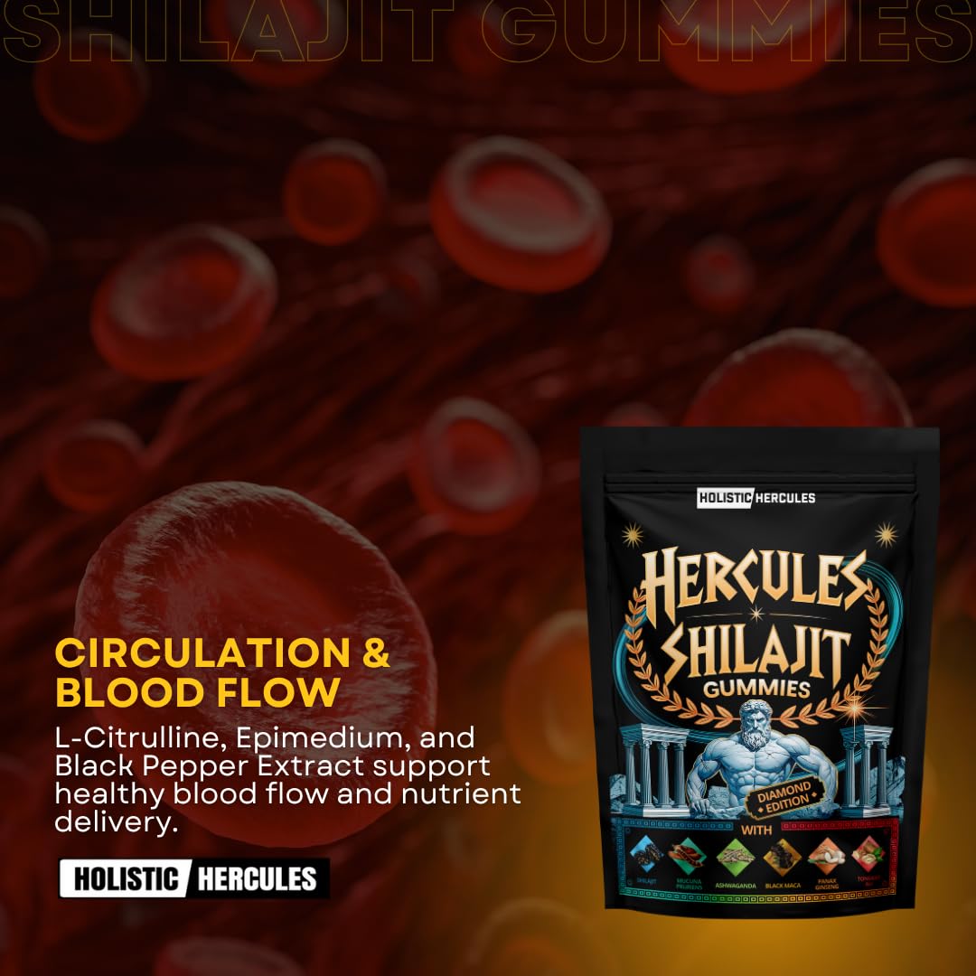 Holistic Hercules Himalayan Gold Shilajit Gummies with Ashwagandha Black Maca Tongkat Ali Panax Ginseng Mucuna | 100% Natural Organic | Vegan Non-GMO Sugar-Free (30) - Medaid International