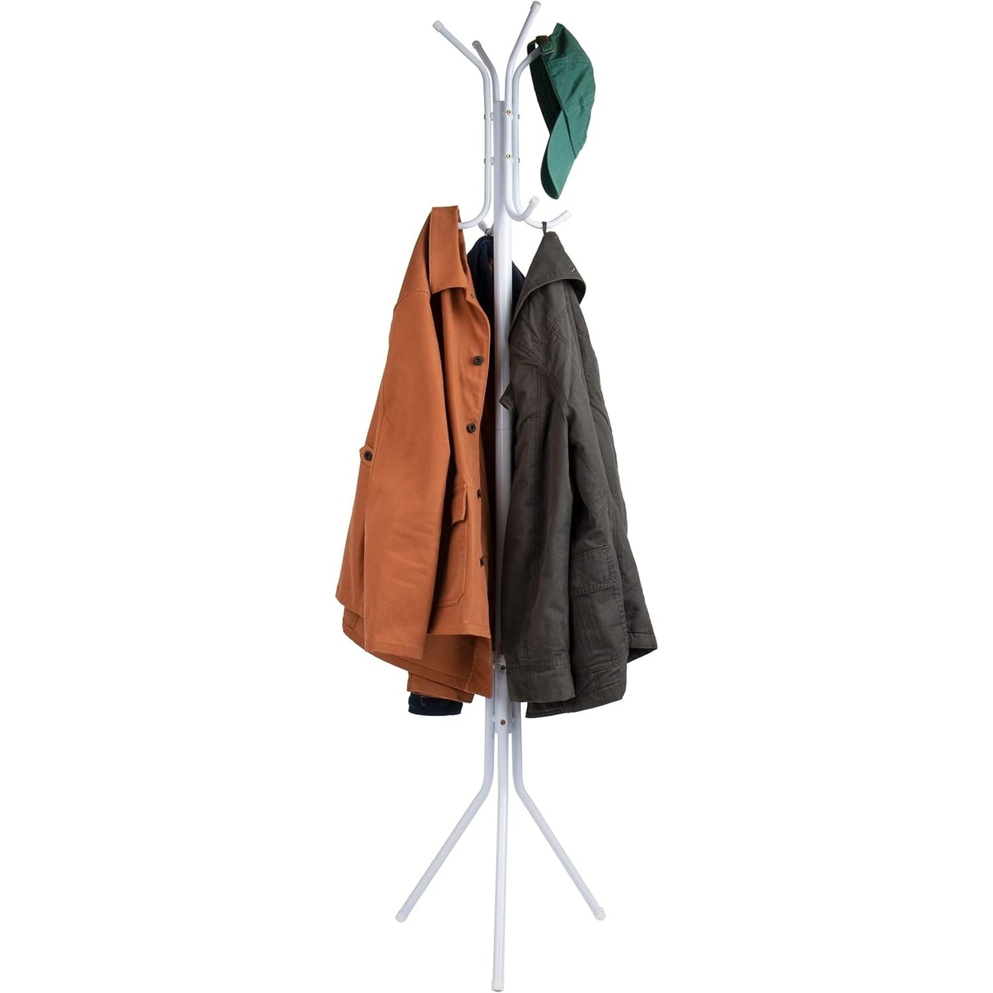Mind Reader COATRACK11 Standing Metal Coat Rack Hat Hanger 11 Hook for Jacket, Purse, Scarf Rack, Umbrella Tree Stand, Black - Medaid International