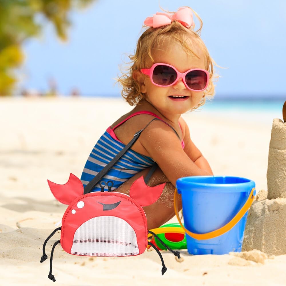 TERRIFI Kids Mesh Beach Bag, Crab & Shark Design, Adjustable Strap, Durable & Portable, Ideal for Beach Toys & Seaside Activities