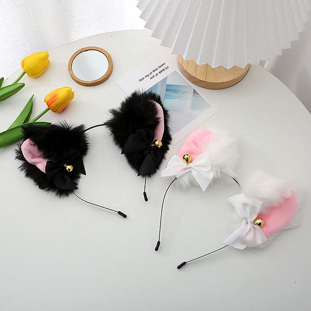 Terrifi Cat Ears Hair Band, Cute Fox Faux Fur Ear Cosplay Hairband With Bells Clip Hoop Accessories For Halloween Costume Party 2 Pcs