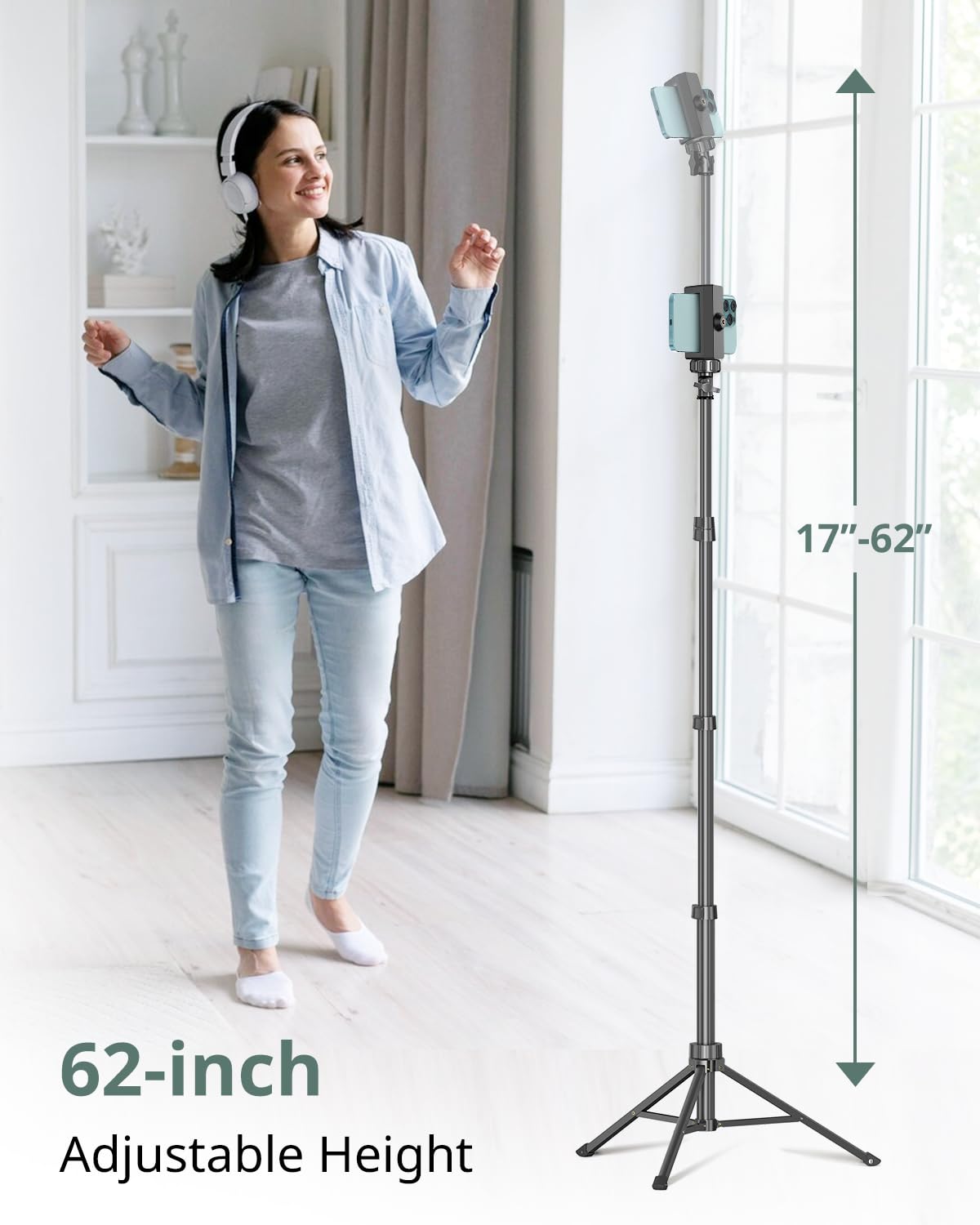 SENSYNE 62" Phone Tripod & Selfie Stick, Extendable Cell Phone Tripod Stand with Wireless Remote and Phone Holder, Compatible with iPhone Android Phone, Camera - Medaid International