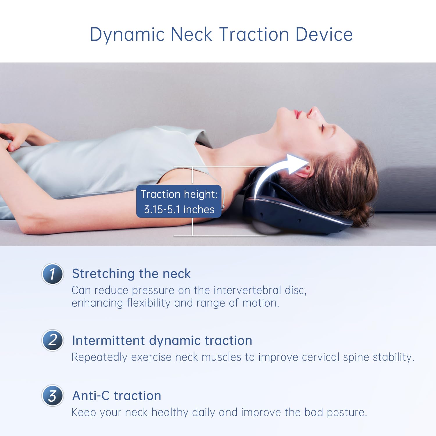 Multi-Functional Cervical Traction Device, Electric Neck Stretcher with Dynamic Neck Stretching, 3 Modes Electrotherapy and Hyperthermia to Relieve Neck Pain, 104 to 122℉(40 to 50℃), Easy to Use - Medaid International