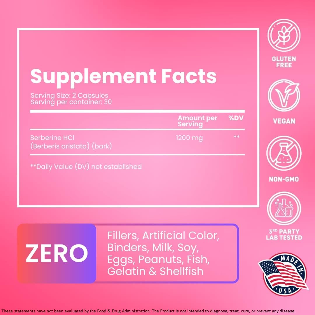 Coshisensu Berberine HCl 1200mg – High Potency Supplement for Blood Sugar, Insulin & Weight Management – Non-GMO, Gluten-Free, Vegan Capsules – Heart & Metabolism Support, Made in USA – 60 Count - Medaid International