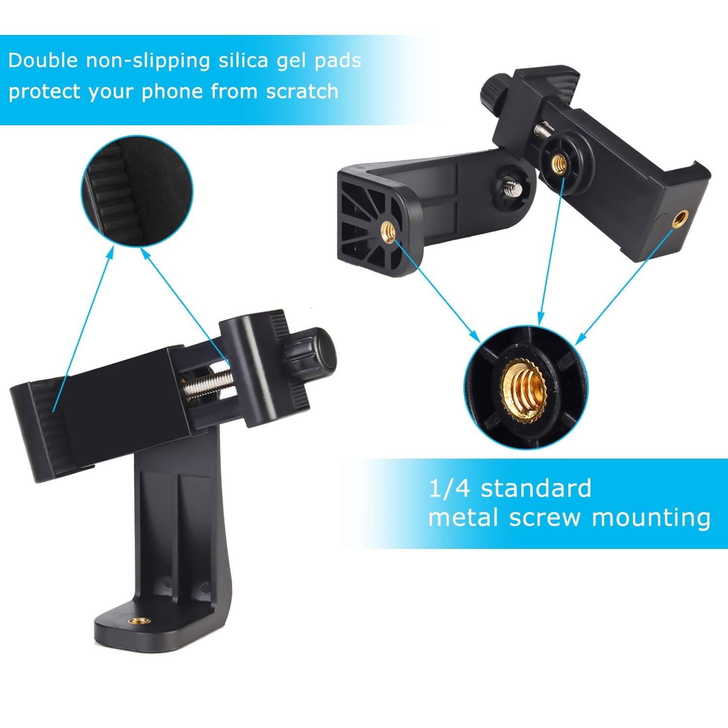 SharingMoment Premium Smartphone Holder/Vertical and Horizontal Tripod Mount Adapter Rotatable Bracket with 1/4 inch Screw/Adjustable Clip for iPhone, Android Cell Phone, Selfie Stick, Camera Stand - Medaid International