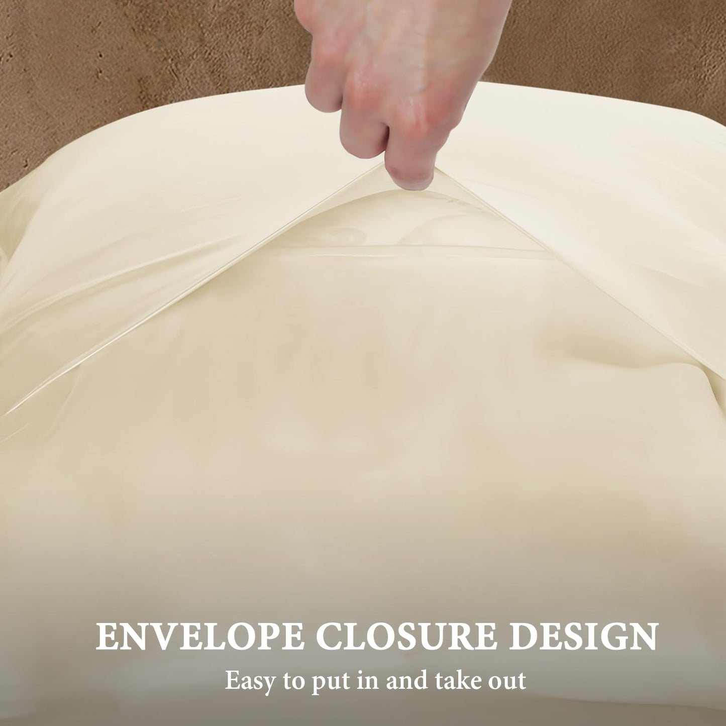 BHZ Satin Goose Down Feather Pillows King Size with Beige Satin Pillowcase for Hair and Skin, Cooling Pillow Cases Similar to Silk Pillow Cases, Christmas Decorative Gifts for Women, Mom Men - Medaid International
