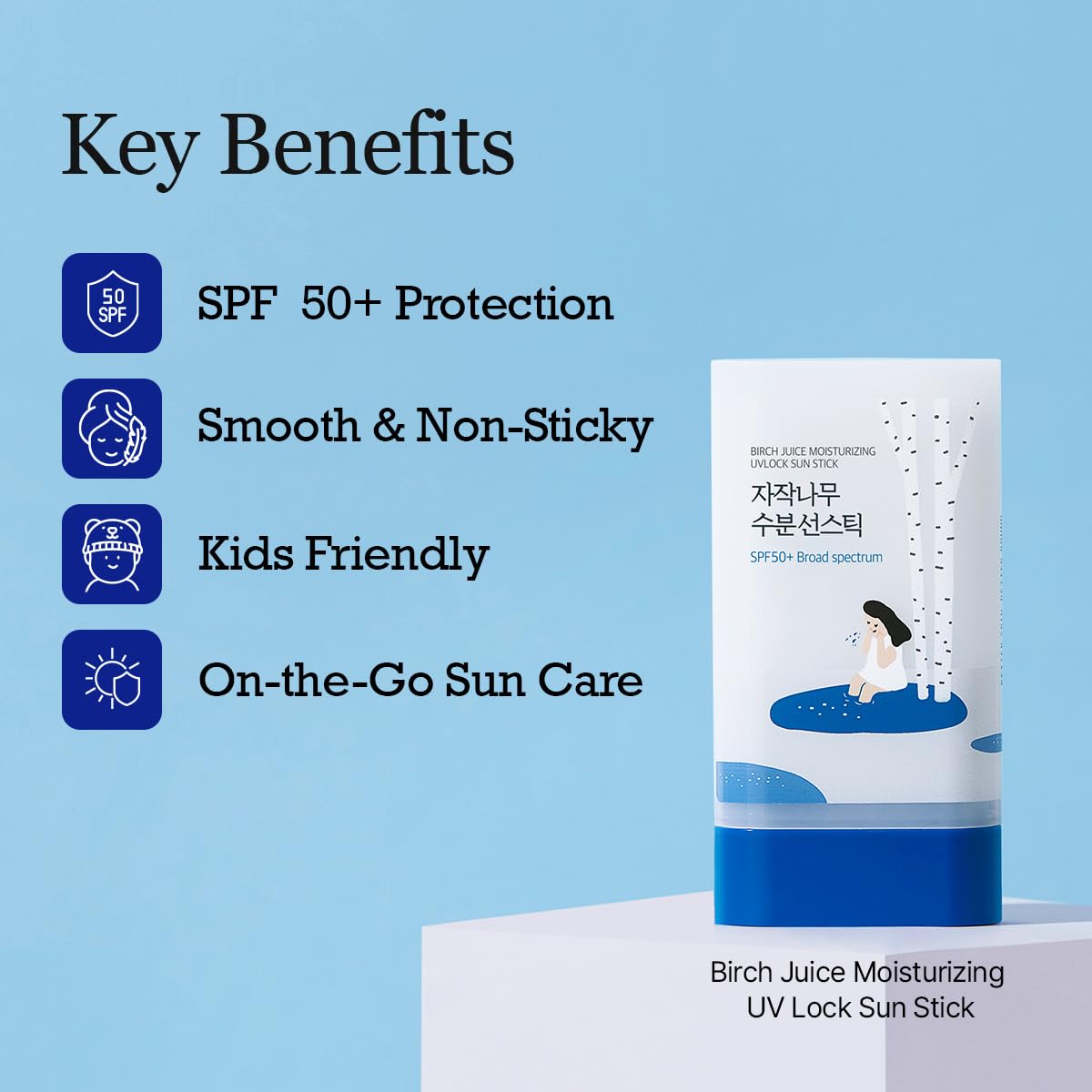 ROUND LAB Birch Juice Moisturizing Sun Stick Broad Spectrum SPF 50+, 0.67oz, Sunscreen Stick for face and body, No White Cast, Non-Sticky, Travel-Friendly, Protector Solar Barra, Korean Sunscreen - Medaid International