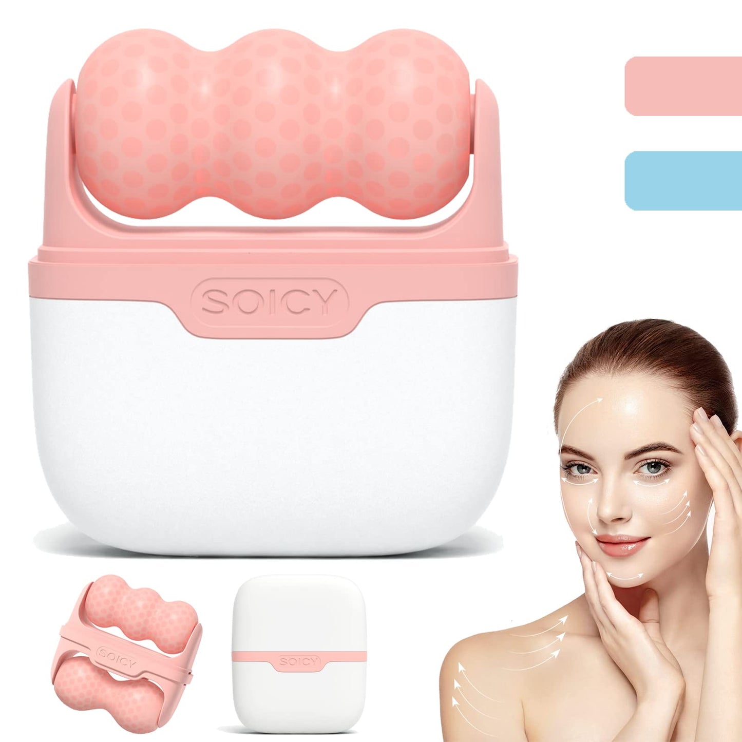 Ice Roller for Face and Eyes - Facial Skin Care Tools with 2 in 1 Face Roller and Travel Case, Self Care Gift for Men Women (Pink) - Medaid International