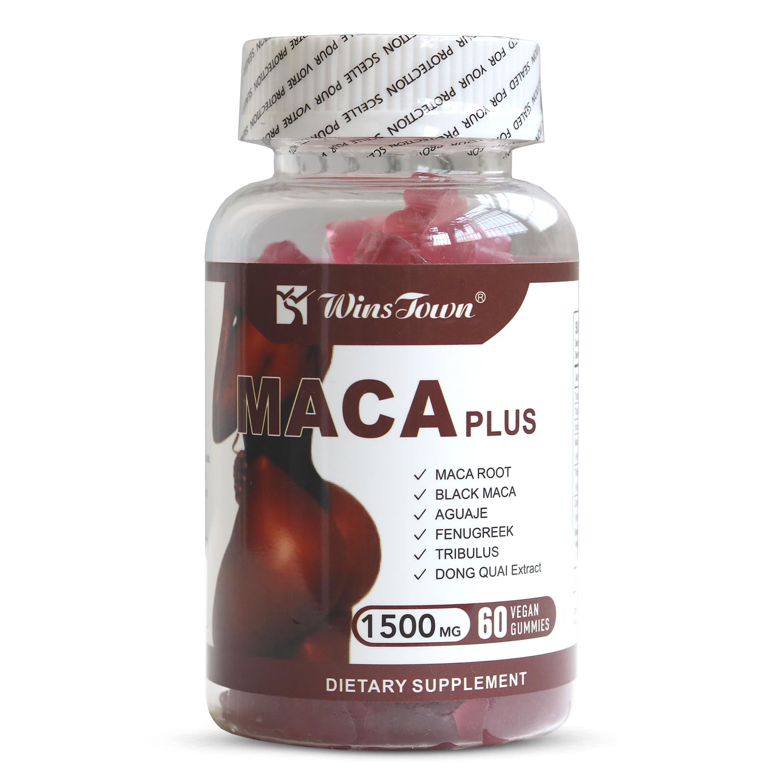 Wins Town Maca Plus Gummies, 1500mg Big Booty Enhancer with Black Maca Root & Dong Quai Extract, 60 Count - Medaid International